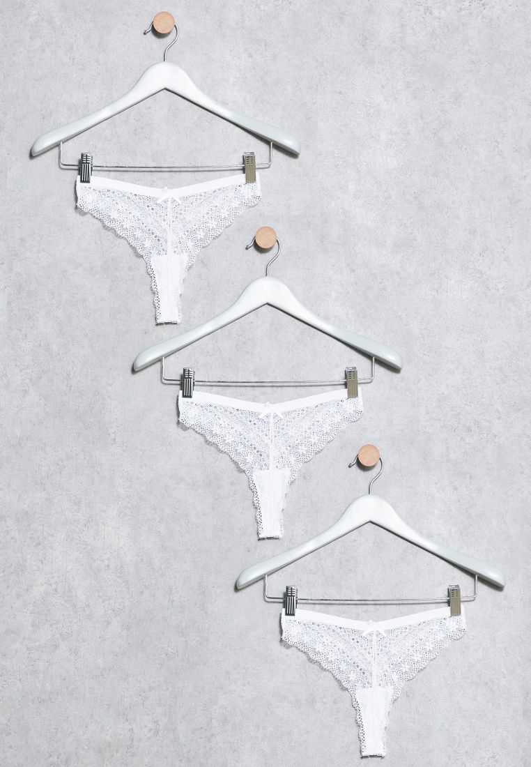 3 Pack Scallop Lace Thong