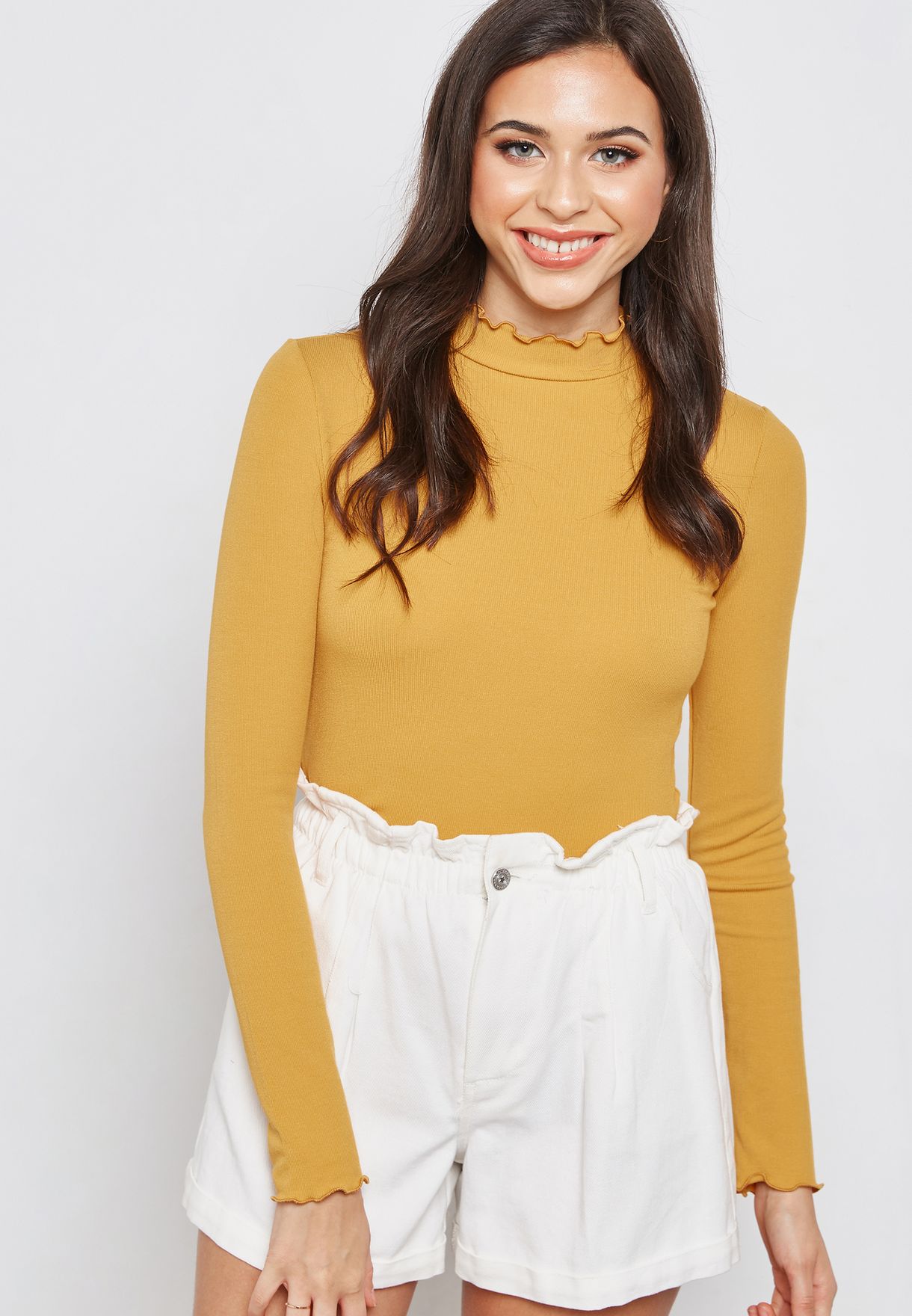 yellow mock neck top