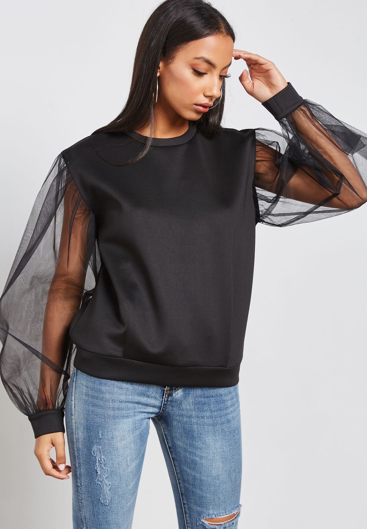 black mesh sweatshirt