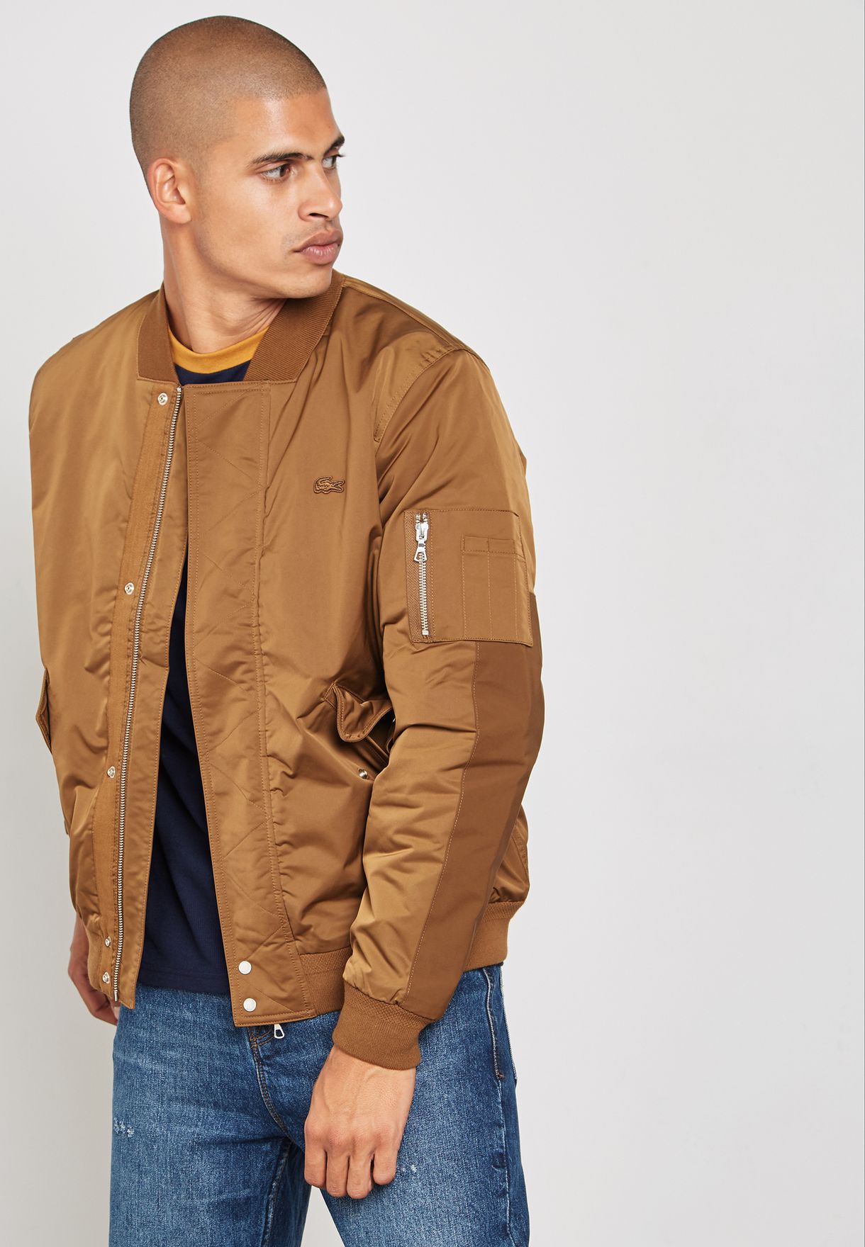 lacoste brown bomber jacket