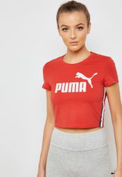 Buy PUMA red Tape Logo Cropped T-Shirt 
