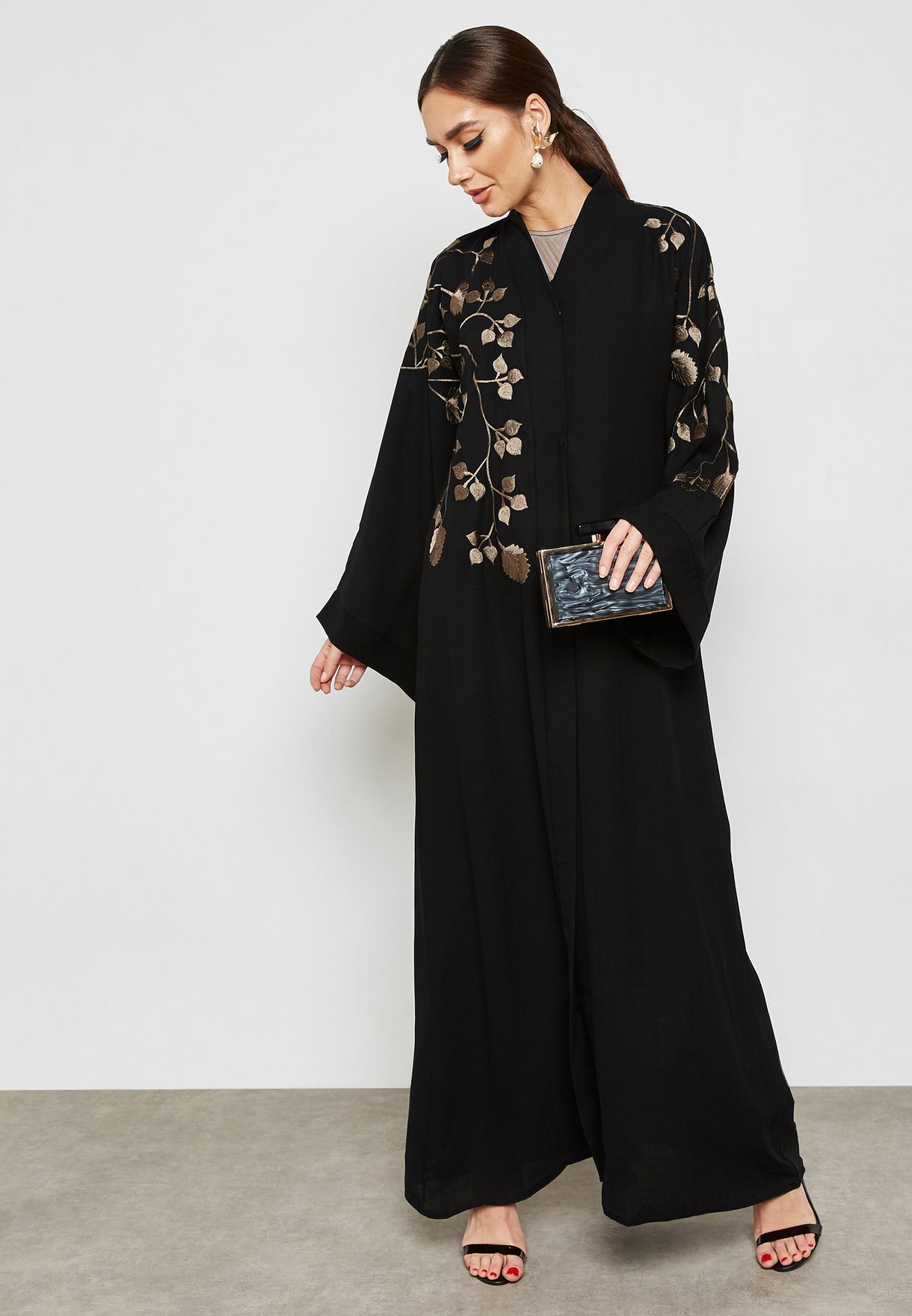 Buy Hayas Closet black One Side Embroidered Detail Abaya for Women in  Riyadh, Jeddah