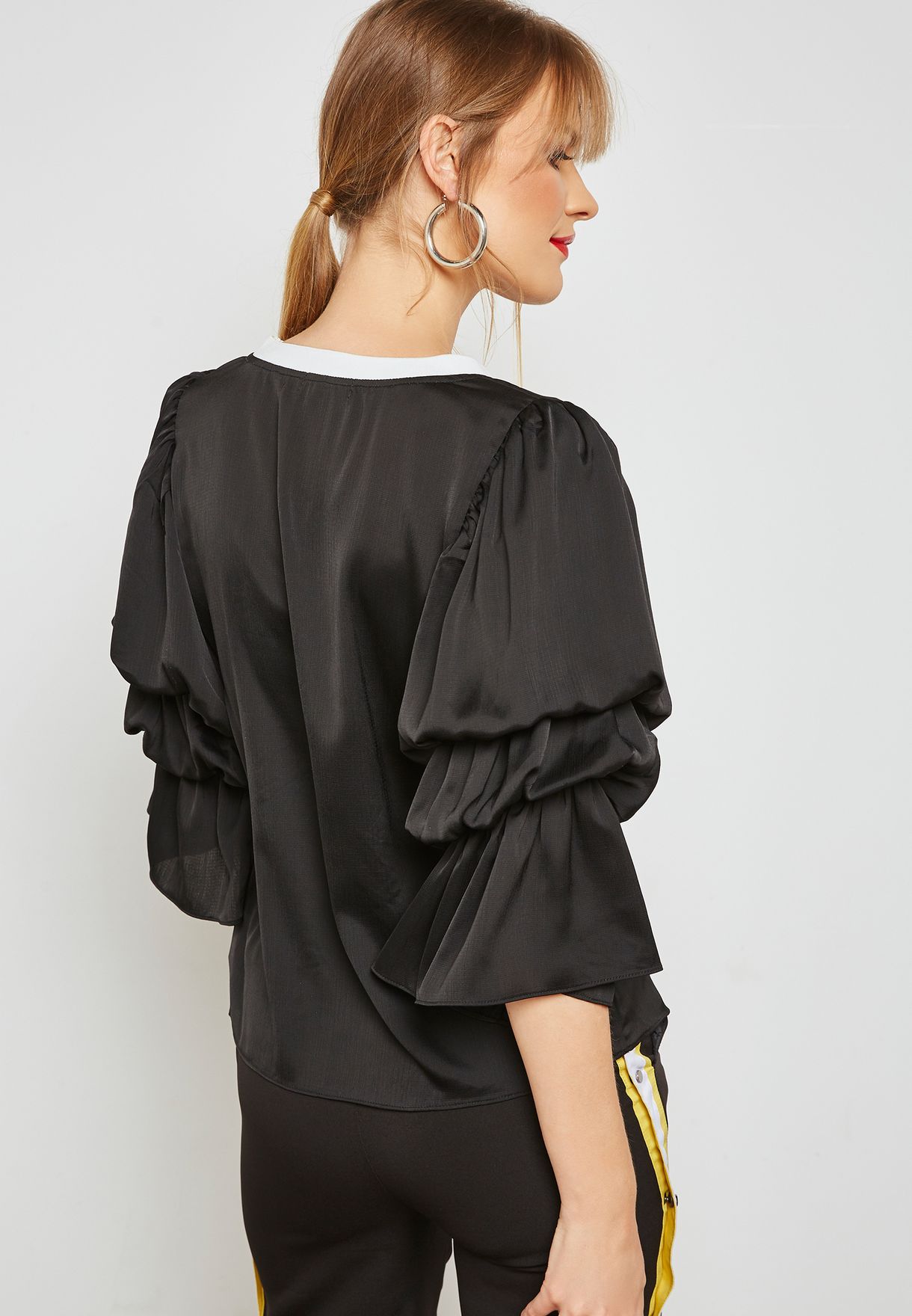 Buy Bysi black Contrast Ruched Sleeve Top for Women in Manama, Riffa