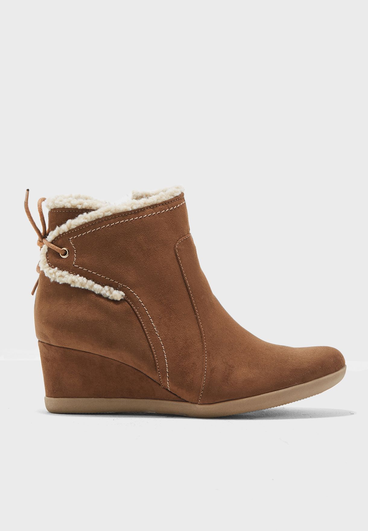 Evans brown Borg Trim Wedge Ankle Boots 