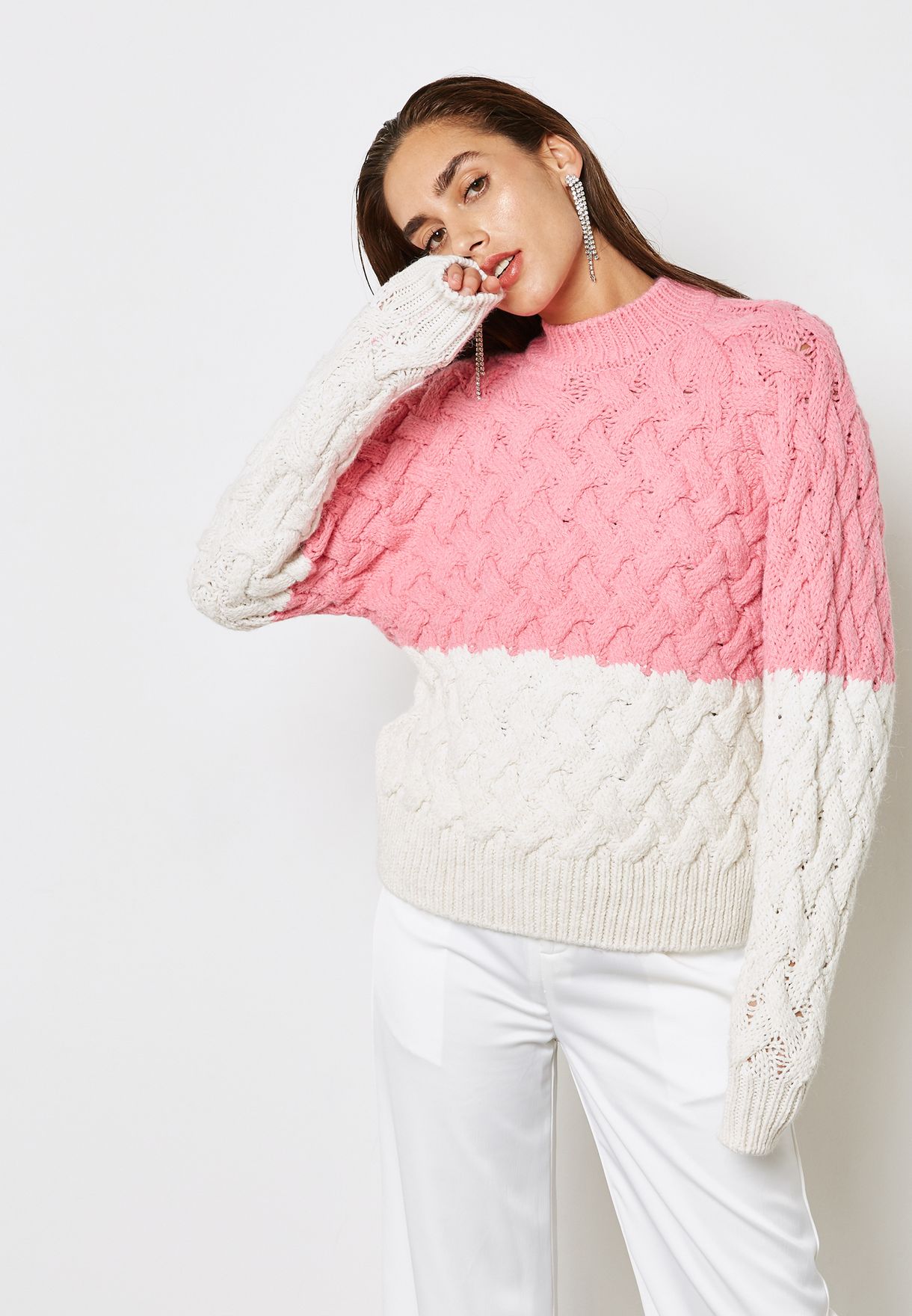 Mango Pink Colourblock Knitted Sweater 