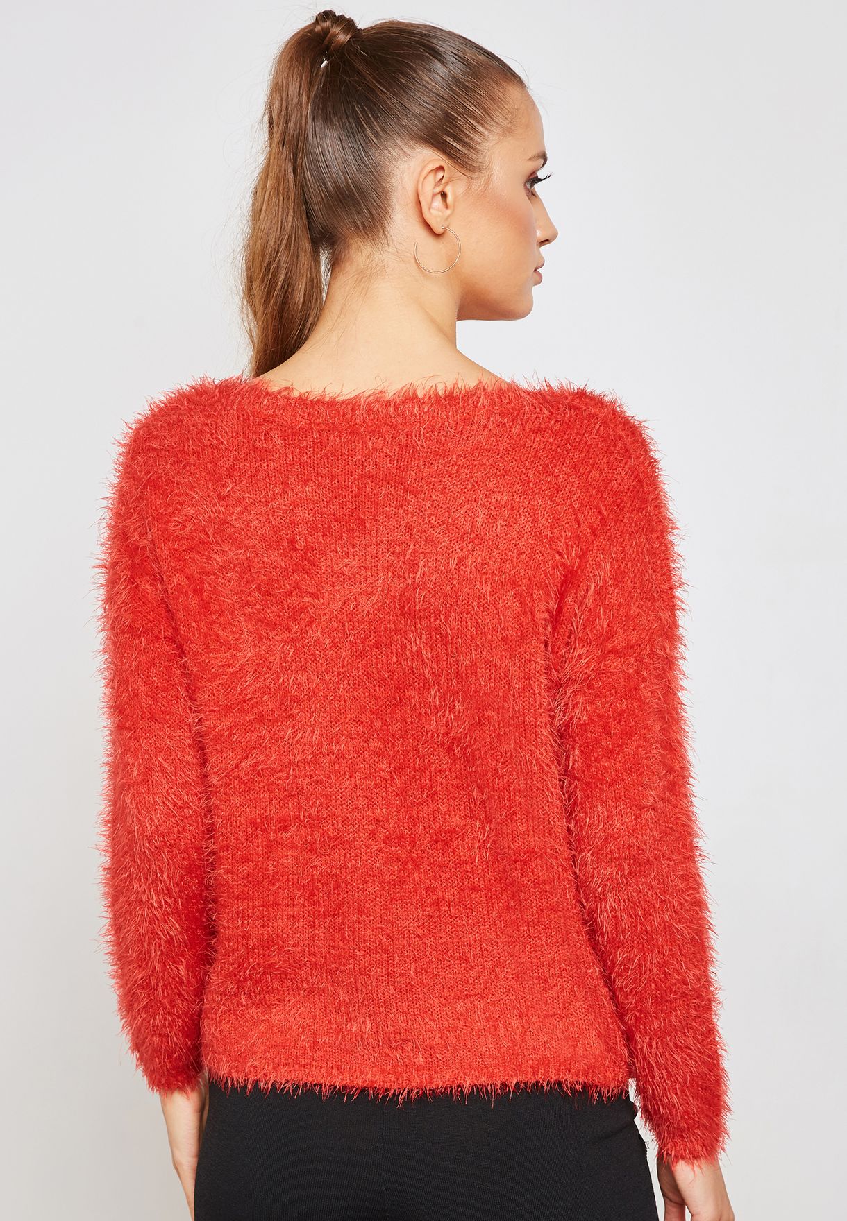 Buy Only red Fuzzy Crew Neck Sweater for Women in MENA, Worldwide