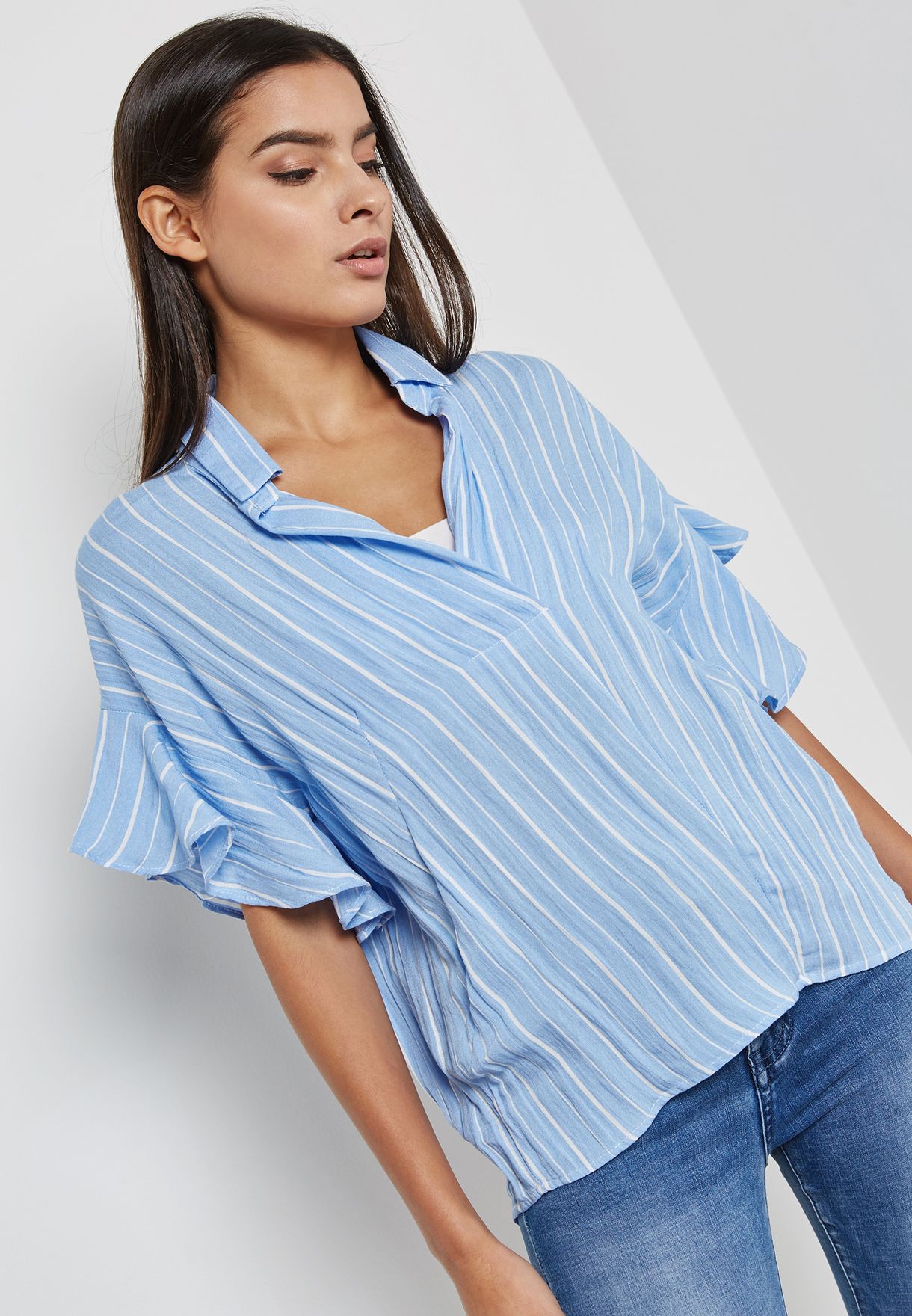 striped ruffle sleeve top