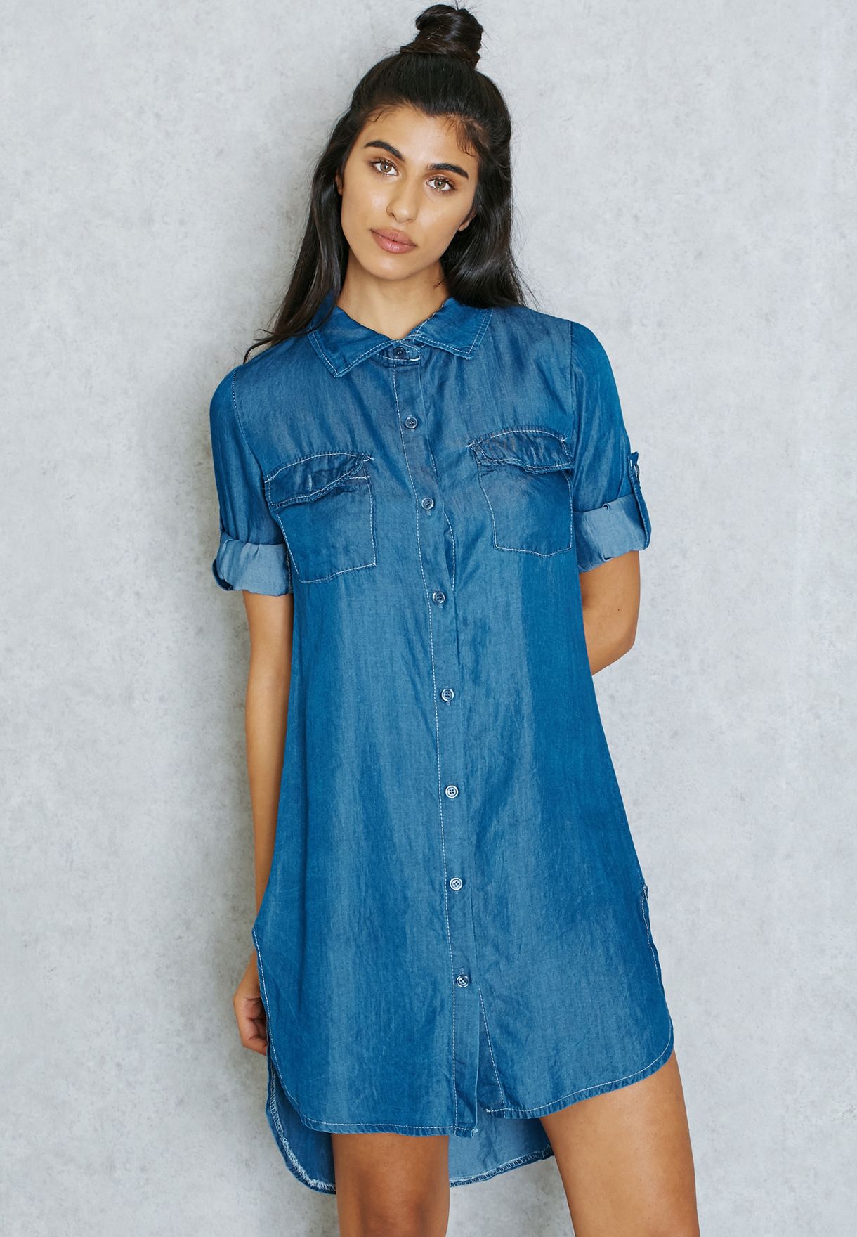 hi low denim shirt dress