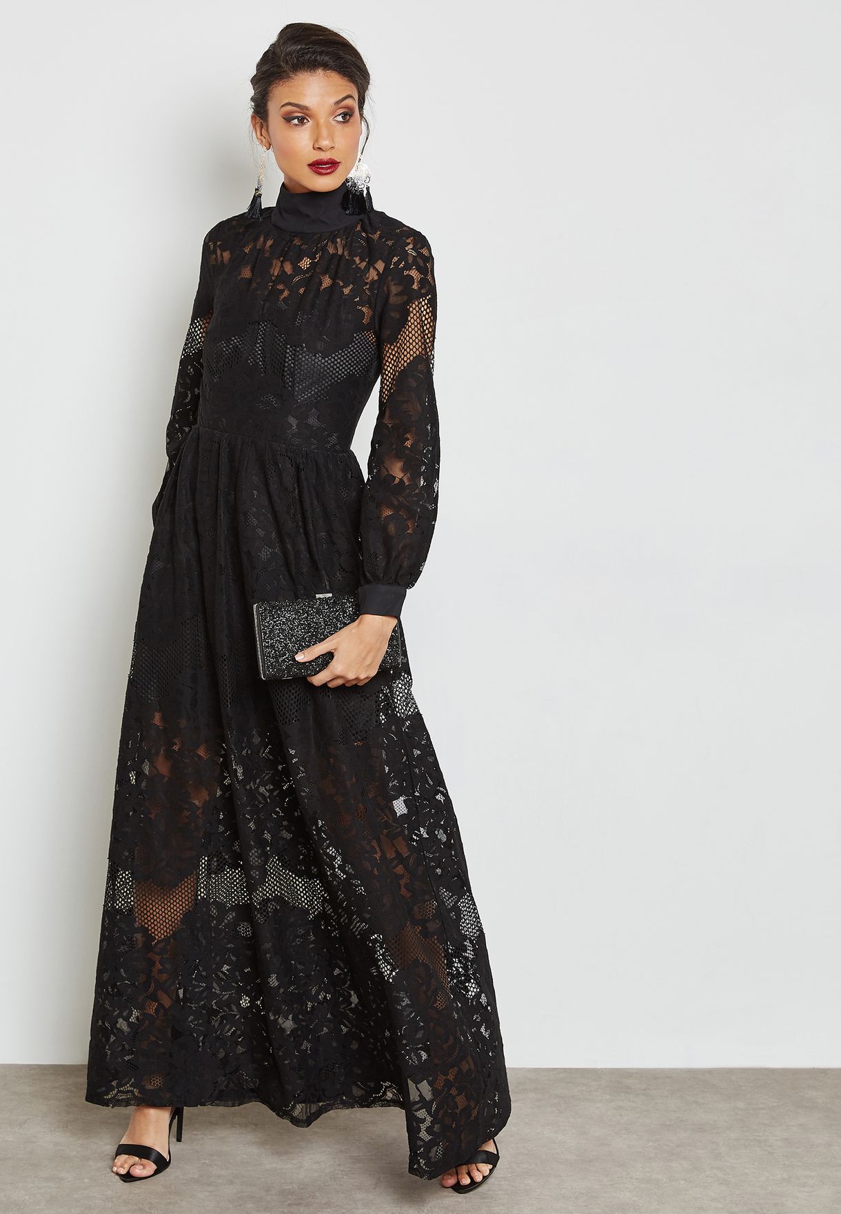 Buy True Decadence black Lace Maxi Dress for Women in MENA, Worldwide