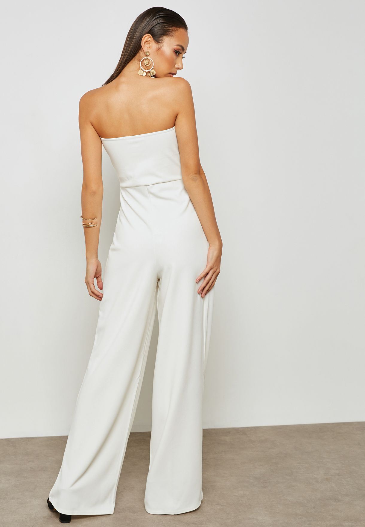 white bandeau wide leg jumpsuit