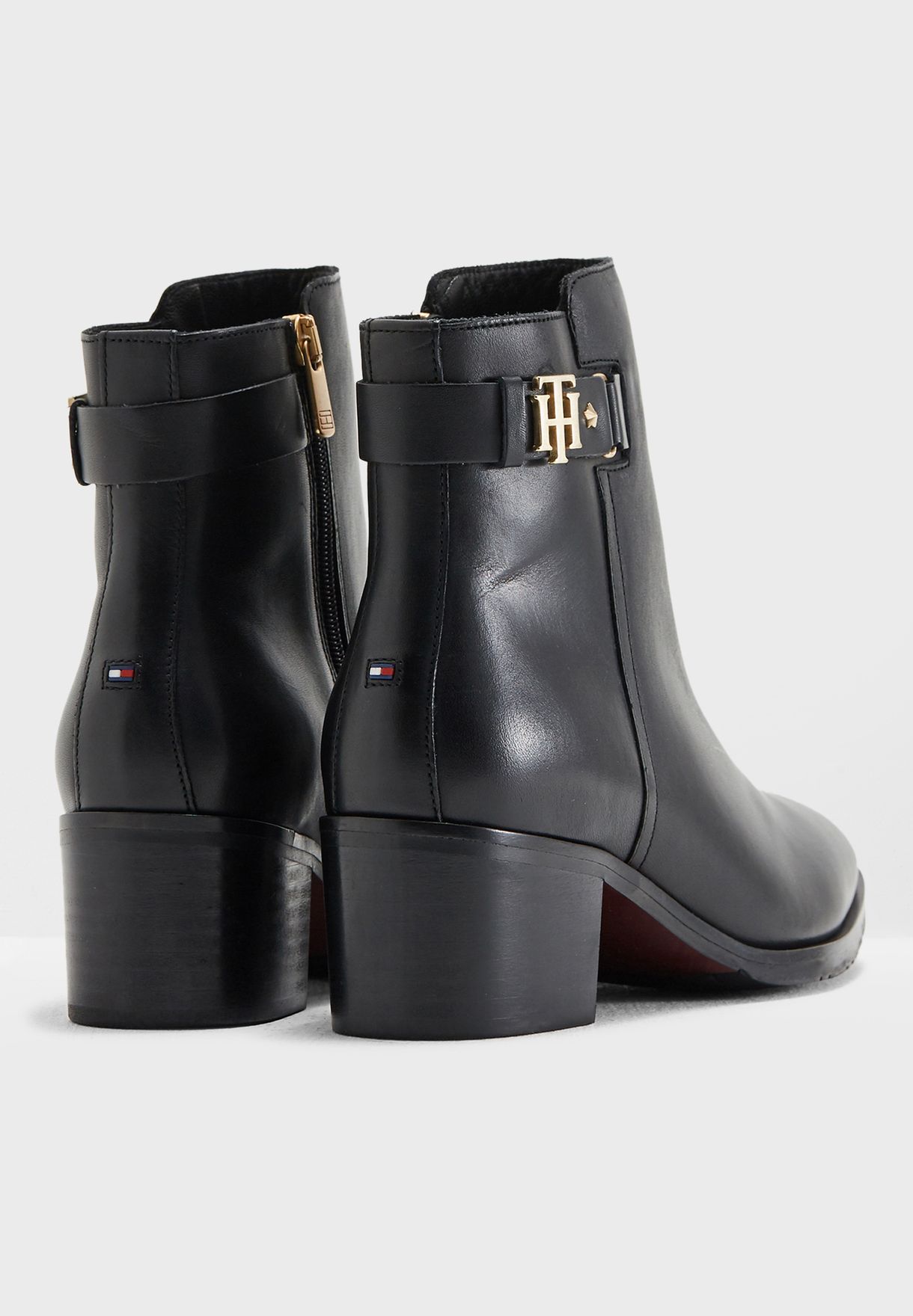 tommy hilfiger th buckle leather bootie
