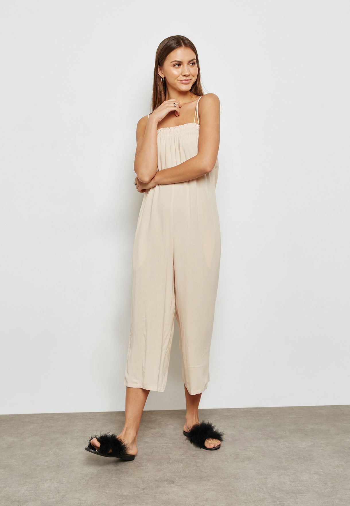 beige culotte jumpsuit