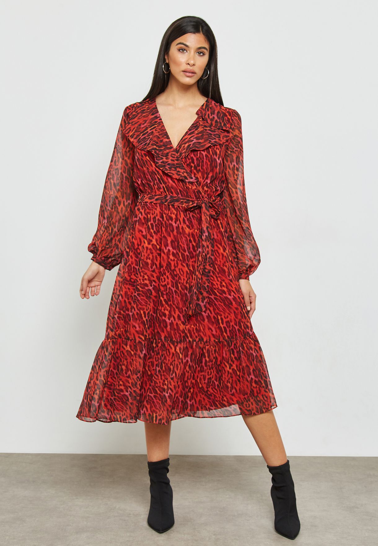 wallis red animal print dress