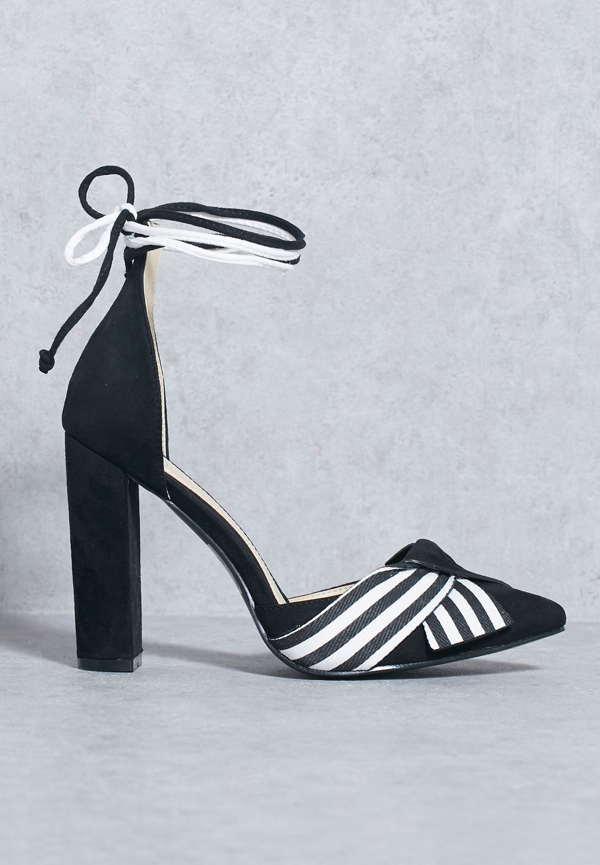 black and white striped block heel
