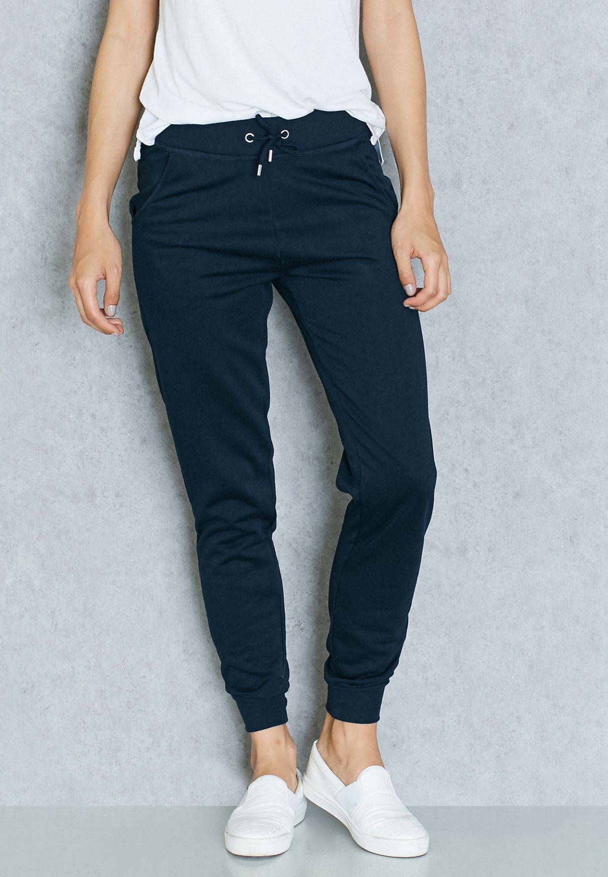womens navy cuffed joggers
