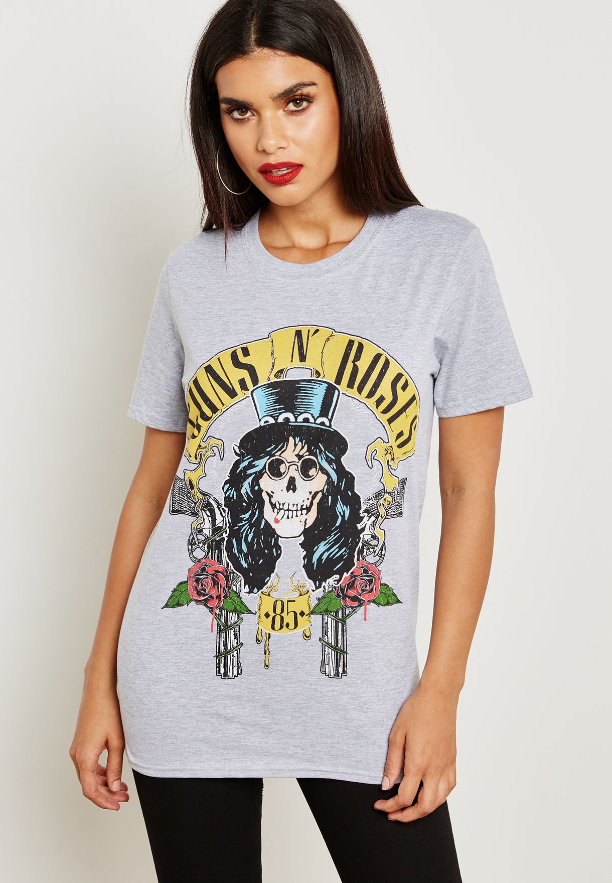 lækage Virkelig auktion Buy Missguided grey Guns &amp; Roses Skull Graphic T-Shirt for Women in  MENA, Worldwide