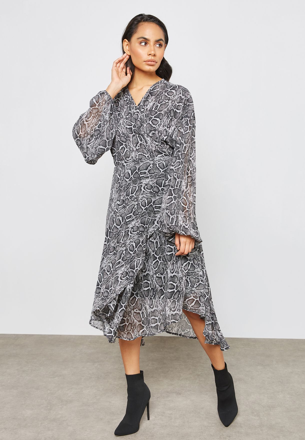 Buy Ghospell prints Snake Print Wrap Dress for Women in MENA, Worldwide