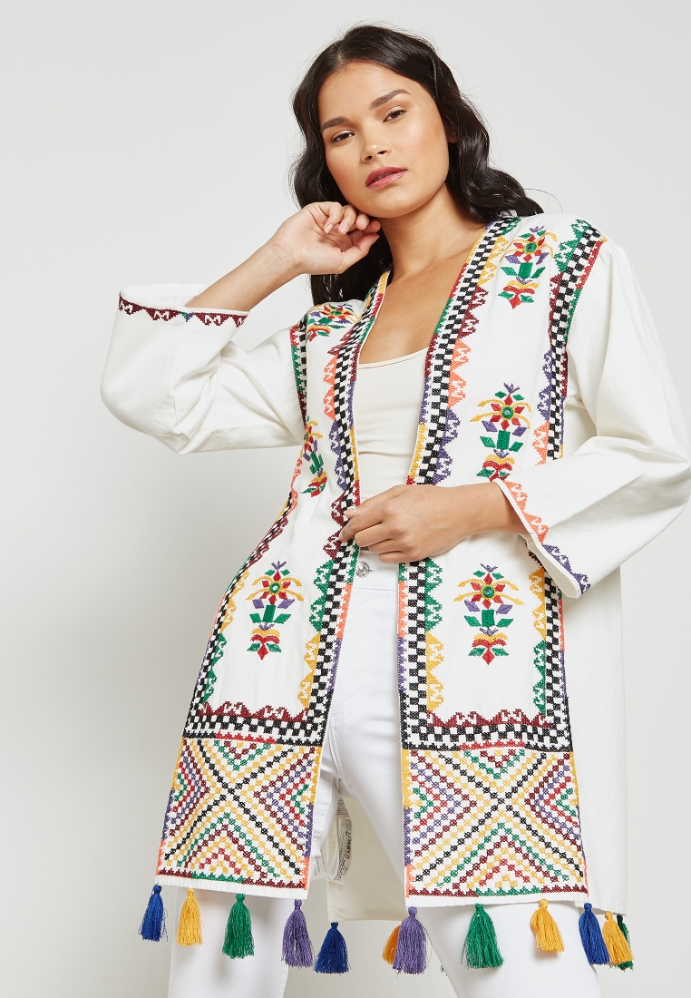 Grafico parálisis actualizar Buy Mango white Pom Pom Embroidered Kimono for Women in MENA, Worldwide