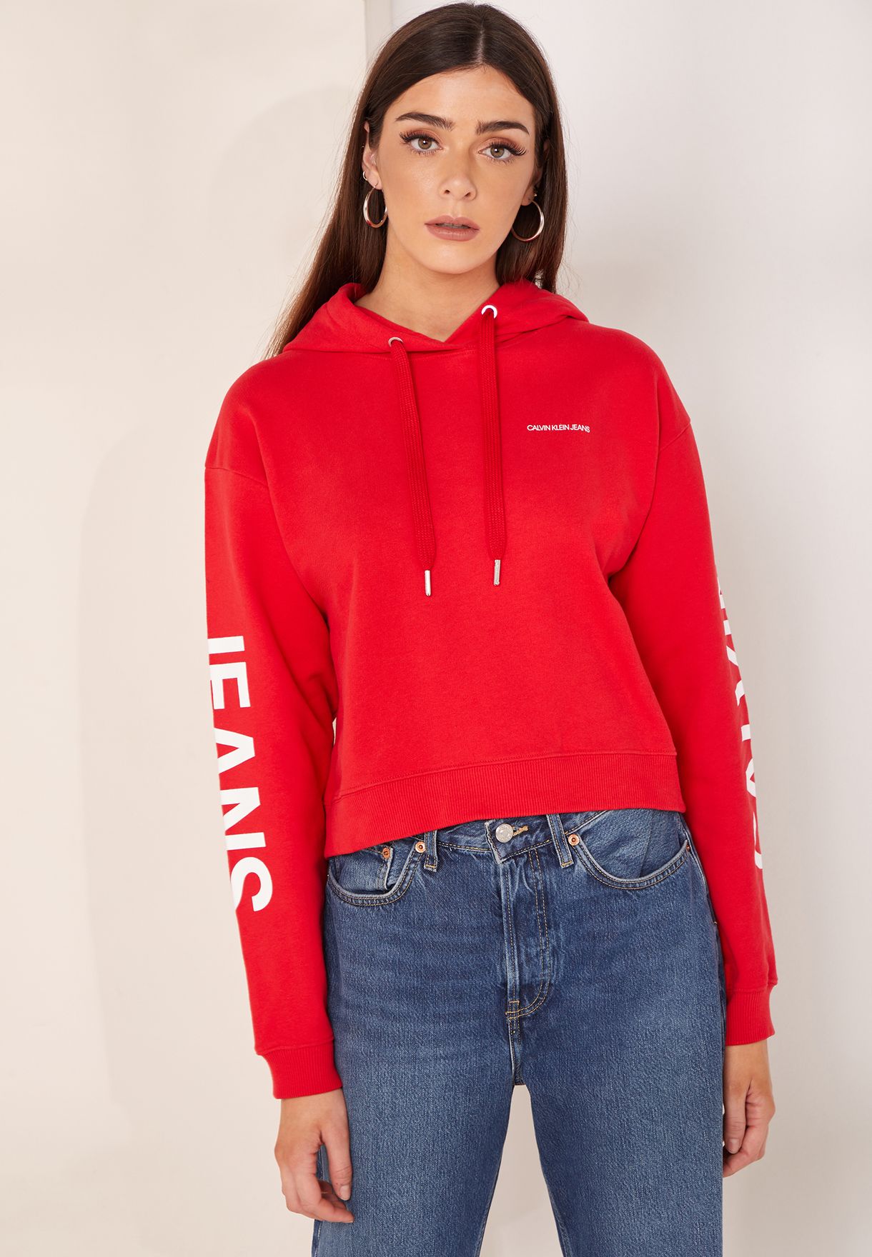 Buy Calvin Klein Jeans red Logo Sleeve Hoodie for Women in Doha, other ...