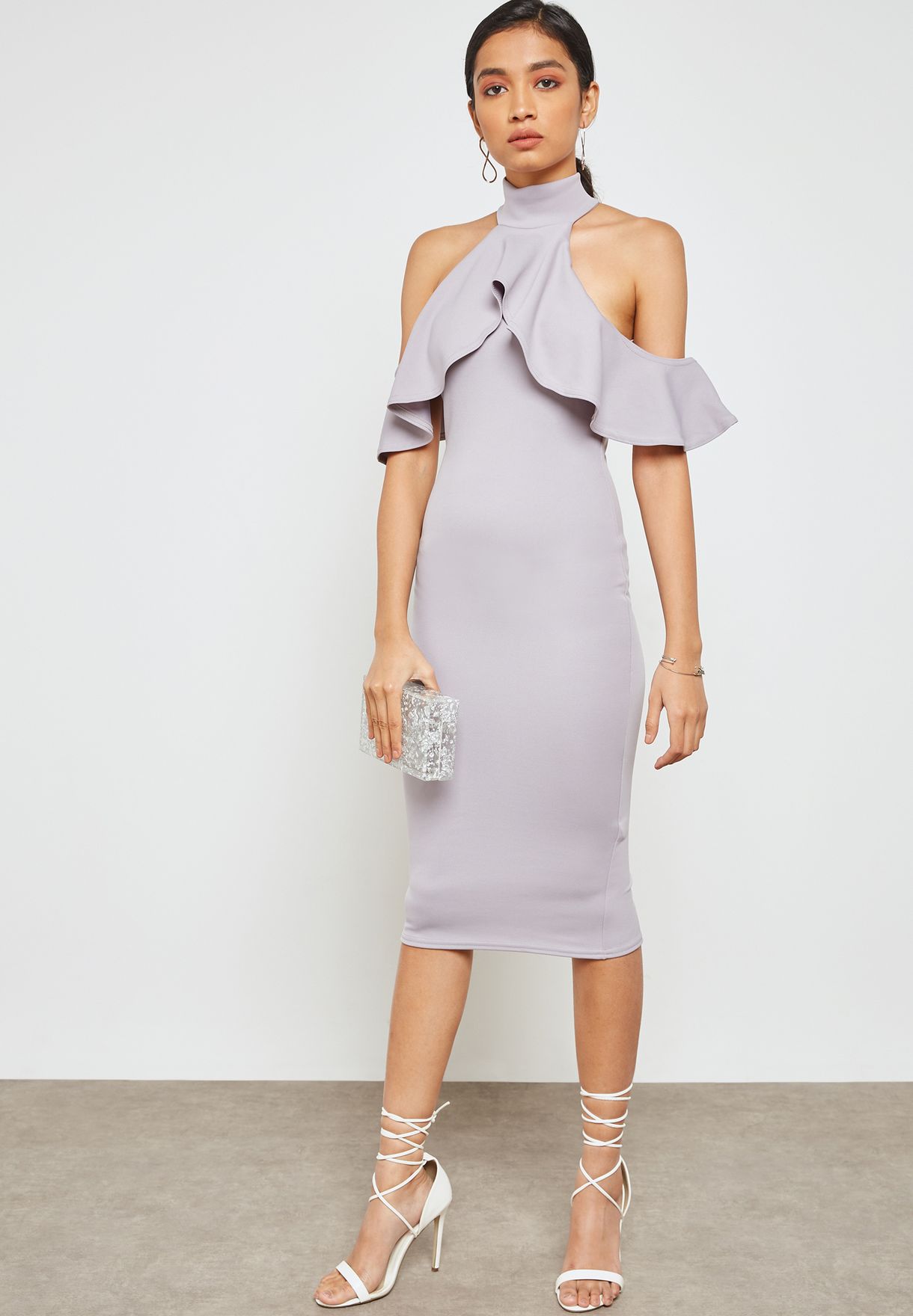 high neck cold shoulder dress