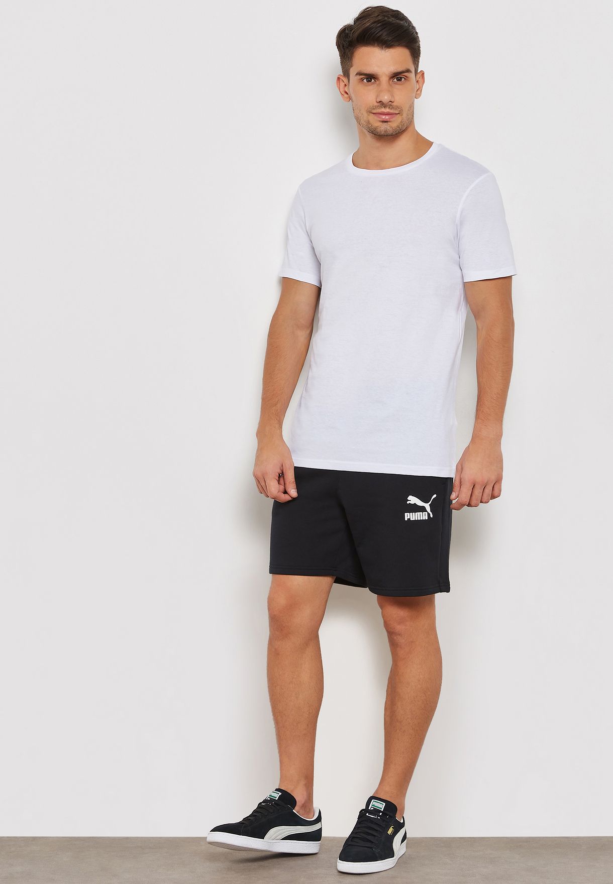puma suede with shorts