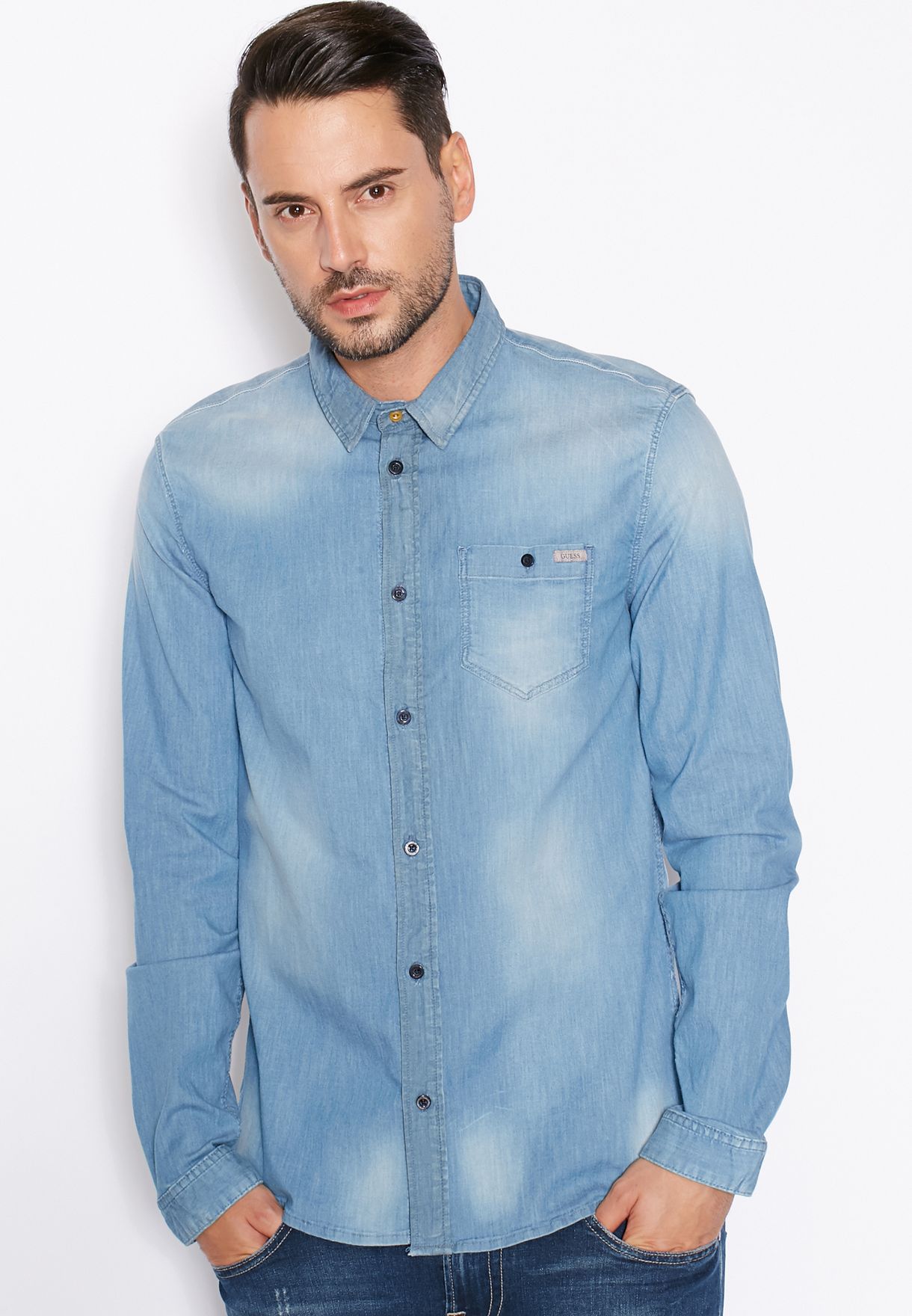 guess denim shirt mens