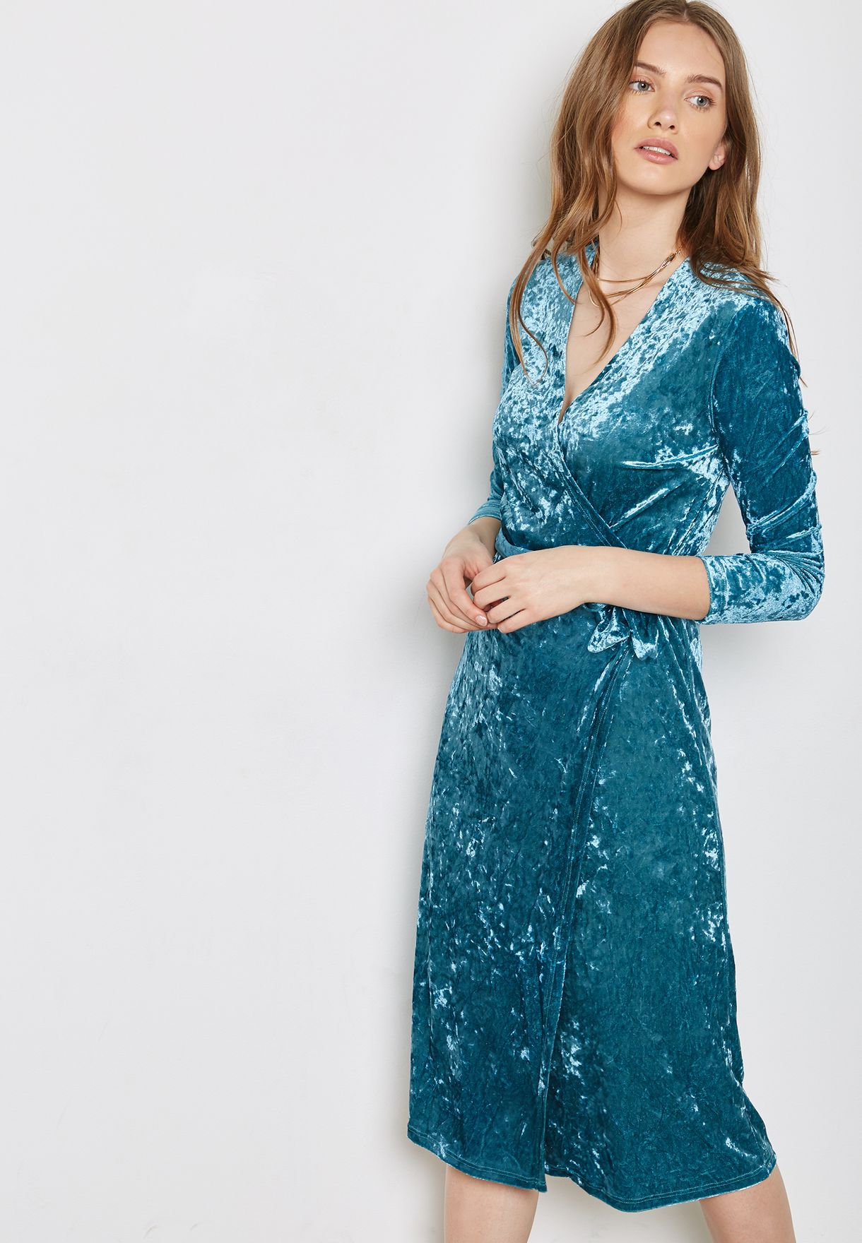 blue velvet wrap dress