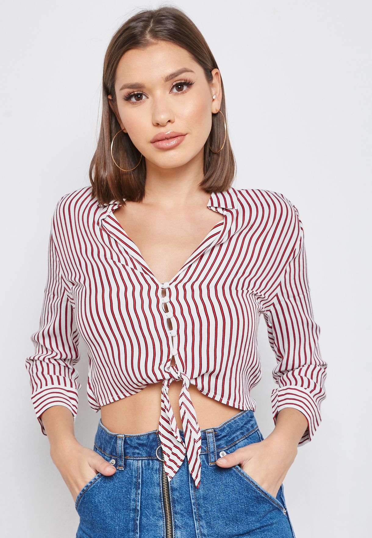 forever 21 striped tie front crop top