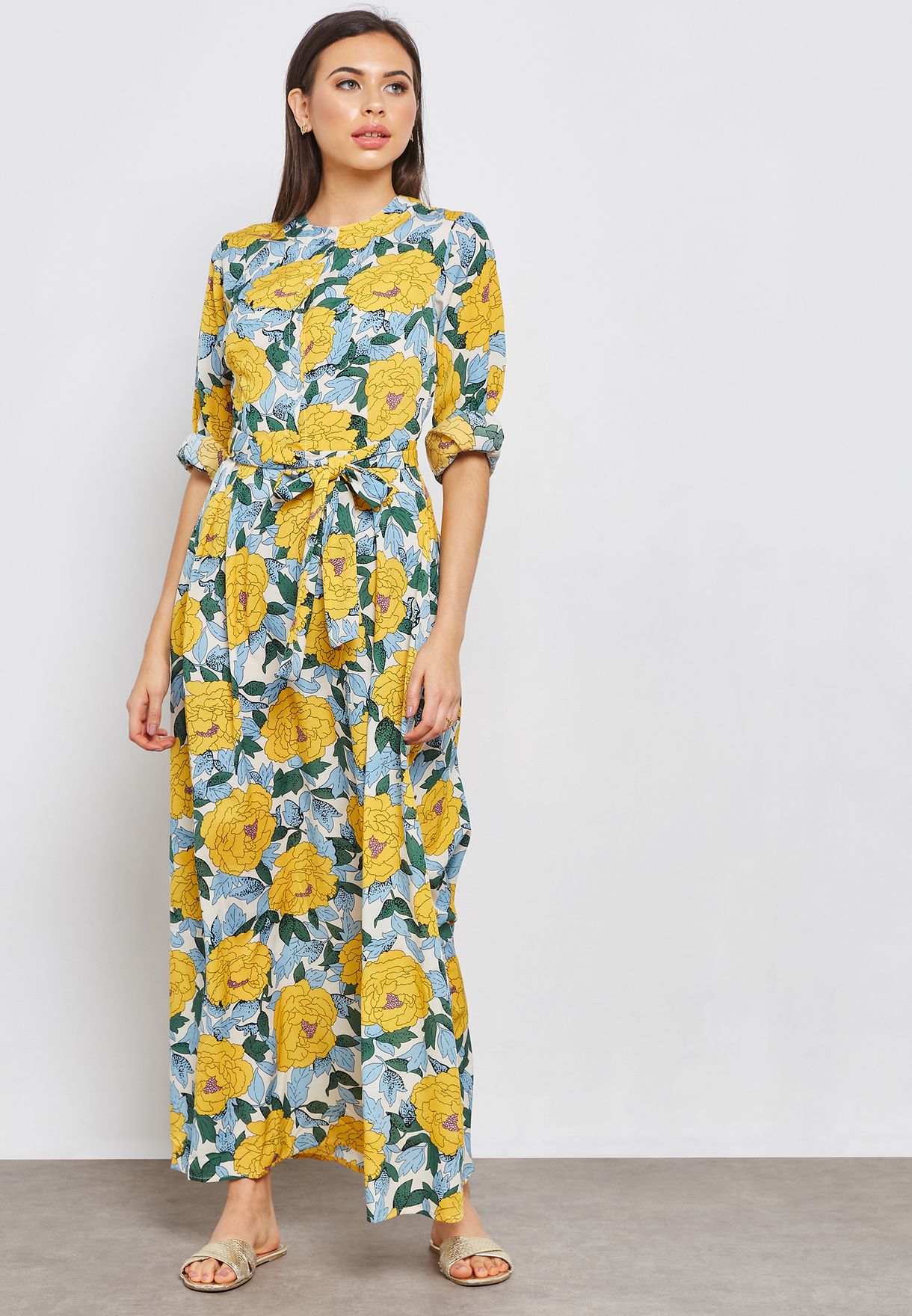 floral print self tie maxi dress