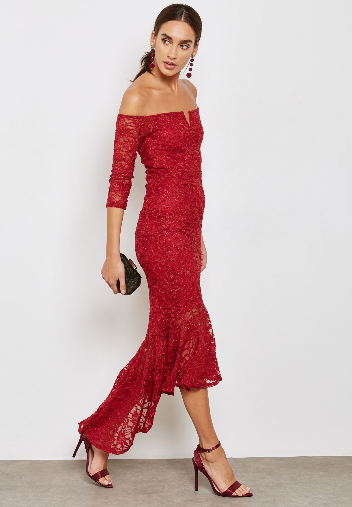 Buy Quiz red Bardot Fishtail Dress for Women in MENA, Worldwide