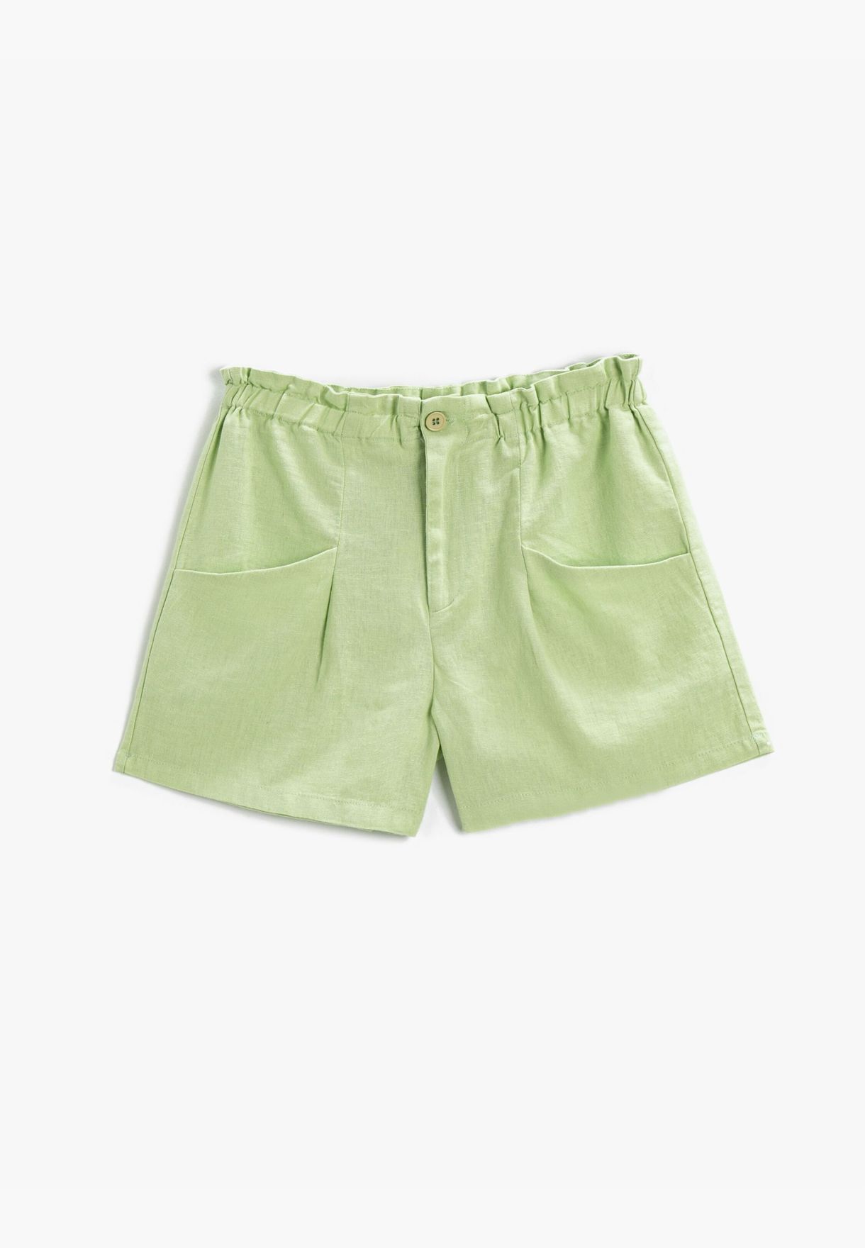 Linen Blend Pocket Shorts Elastic Waist