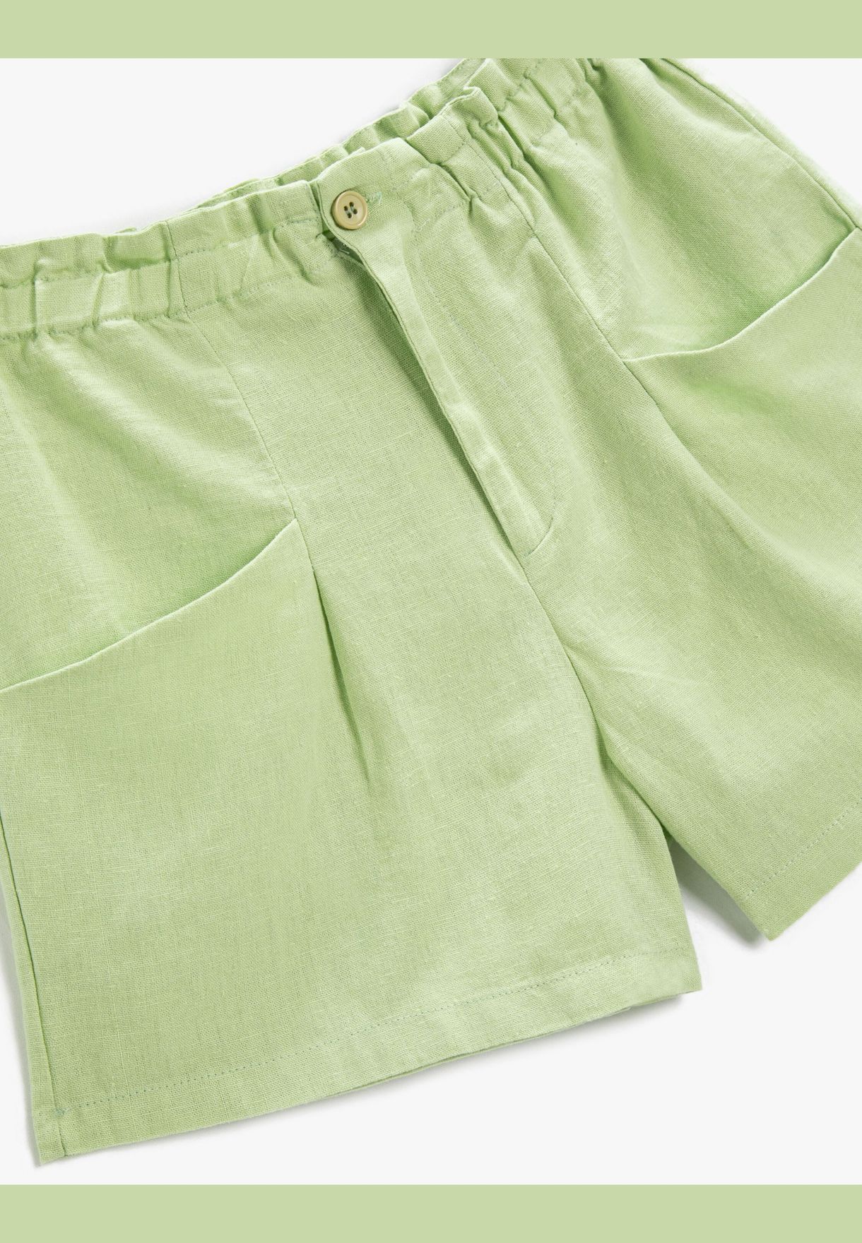 Linen Blend Pocket Shorts Elastic Waist
