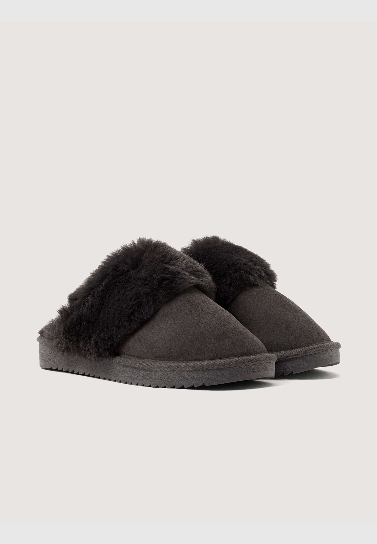 Cuff split-leather slippers