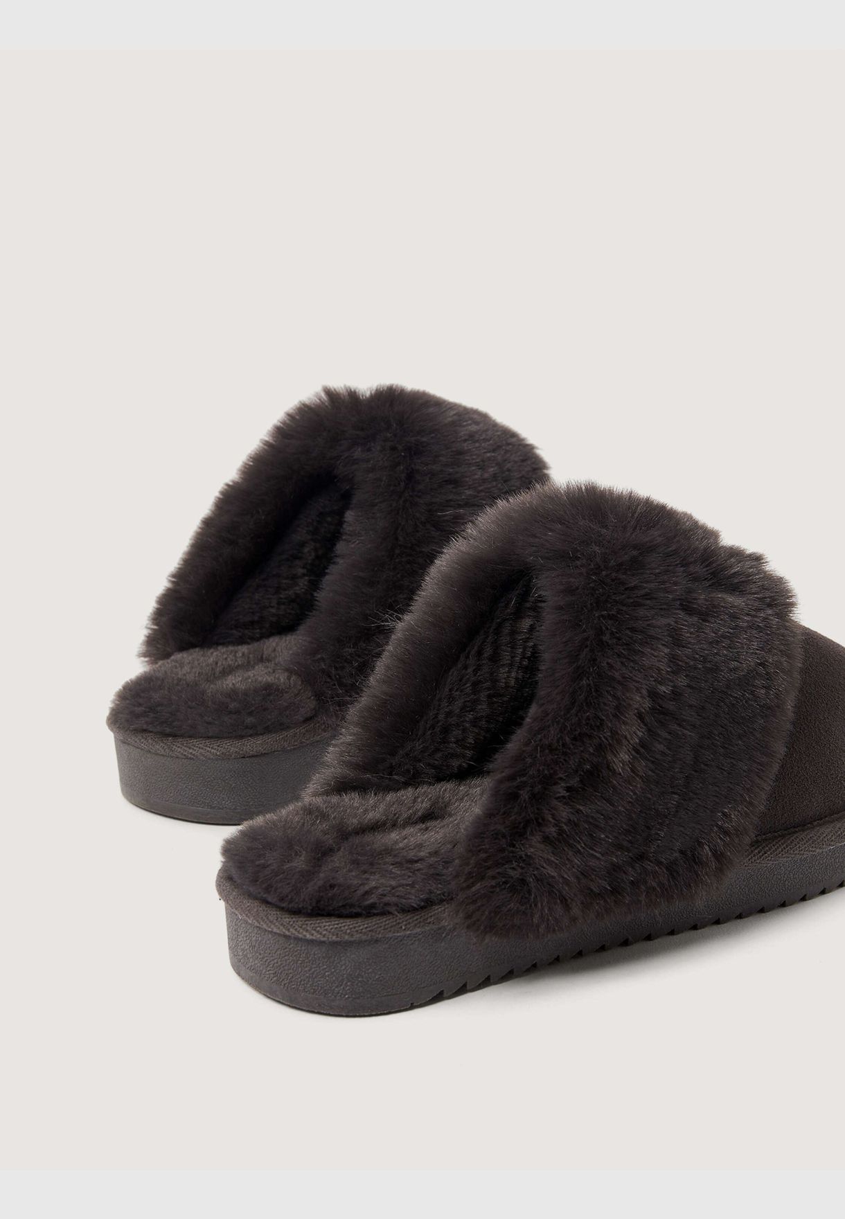 Cuff split-leather slippers