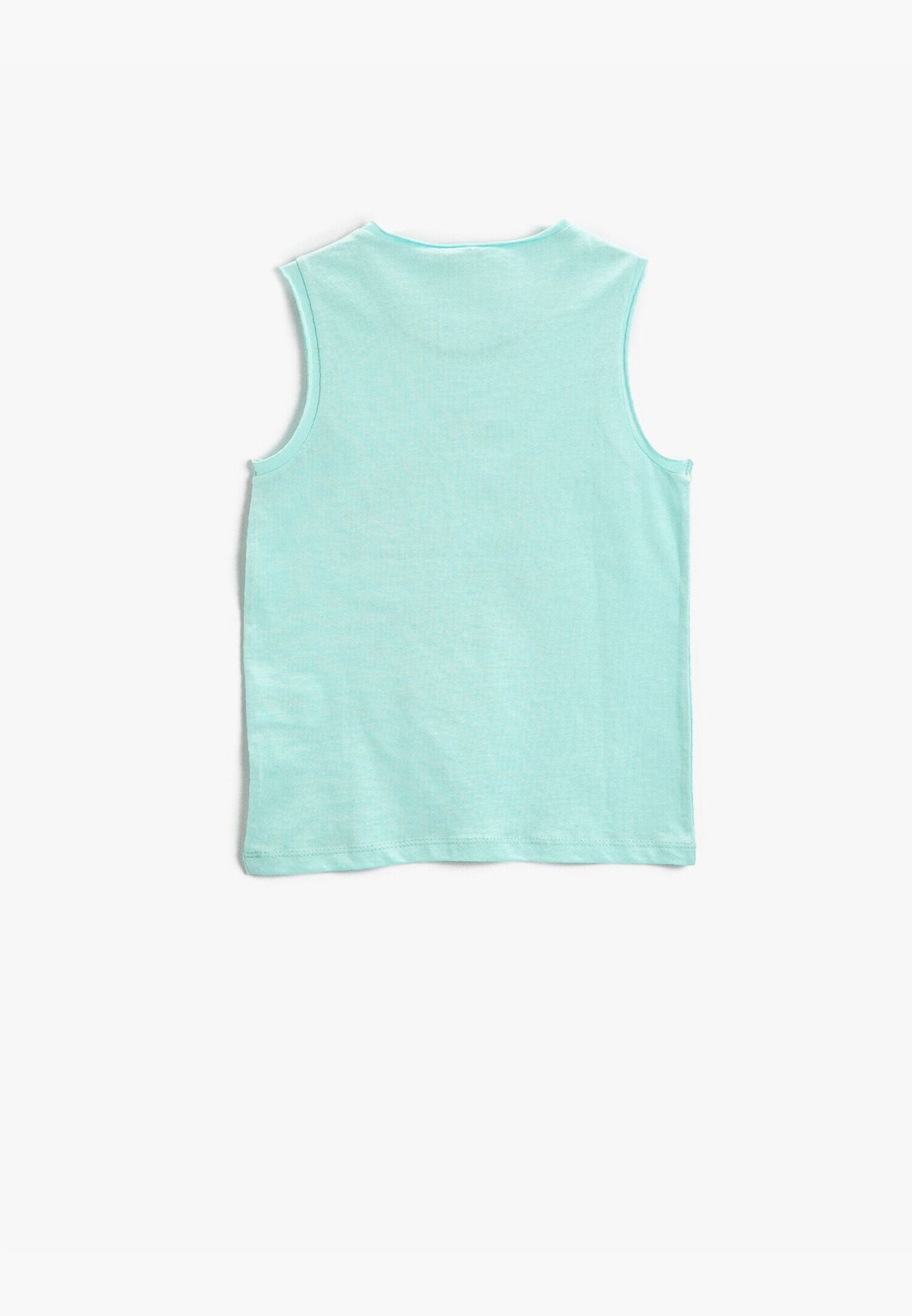 Summer Themed Palm Printed Short Sleeve Crew Neck Top Tank Cotton