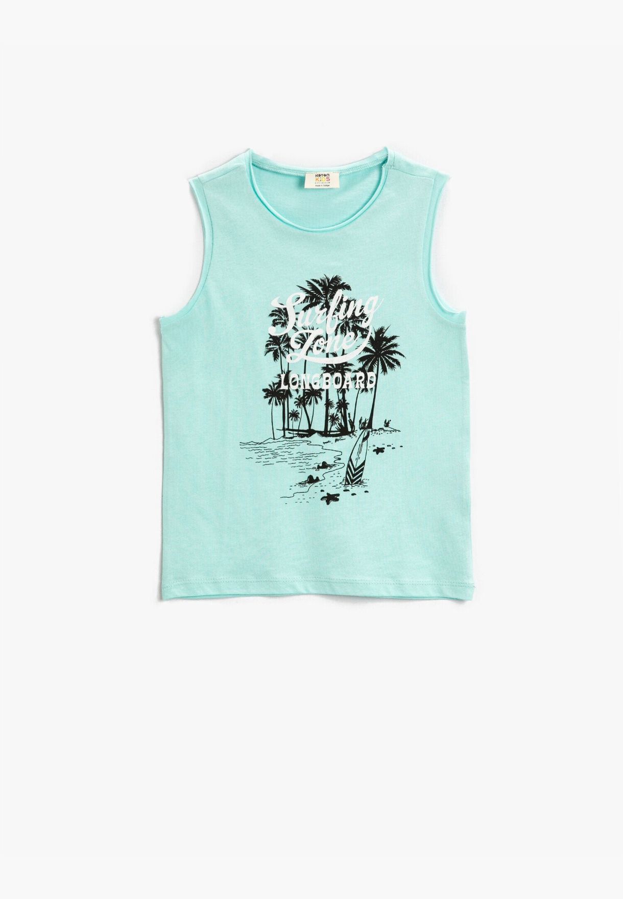 Summer Themed Palm Printed Short Sleeve Crew Neck Top Tank Cotton