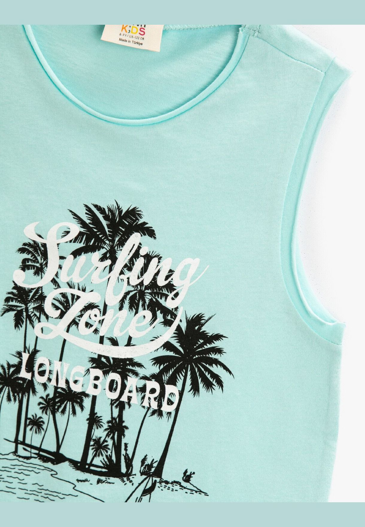 Summer Themed Palm Printed Short Sleeve Crew Neck Top Tank Cotton