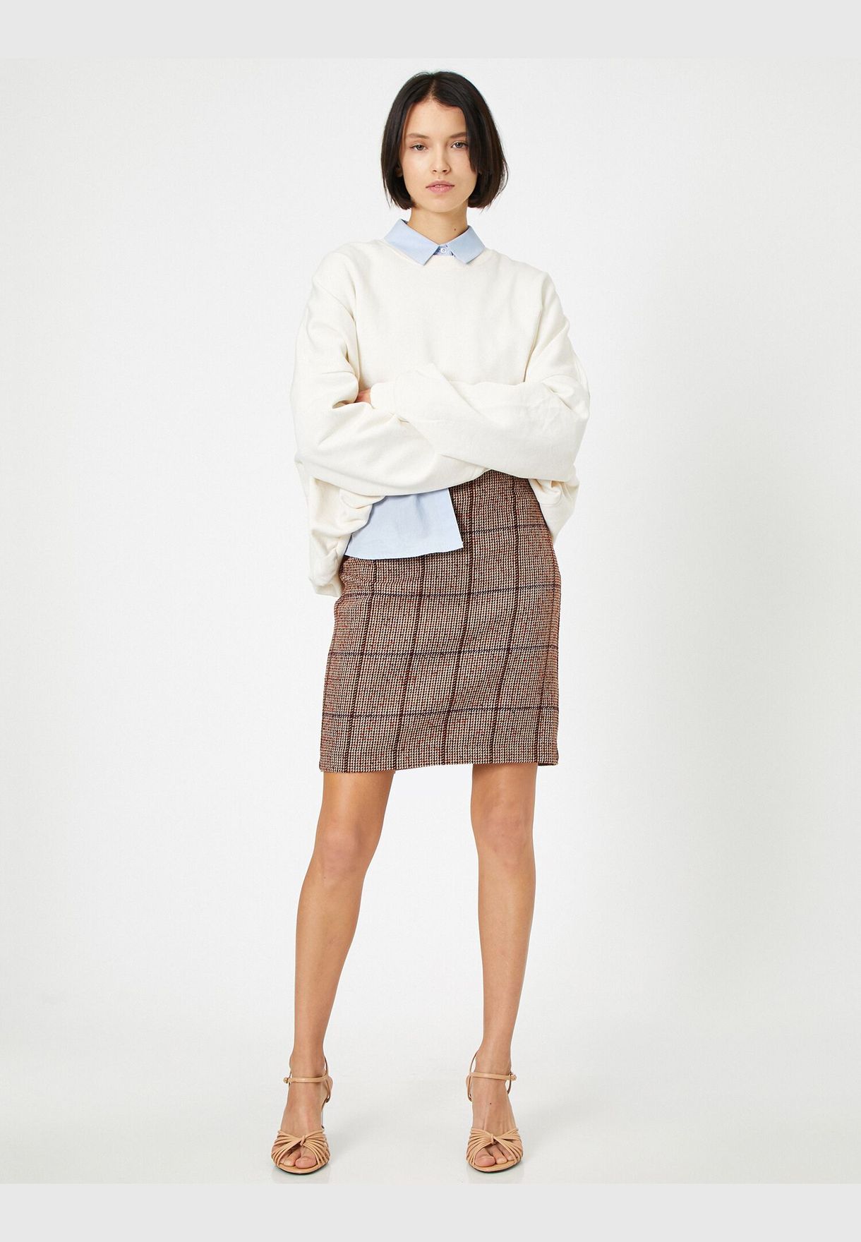 fendi skirt with plaid blouse