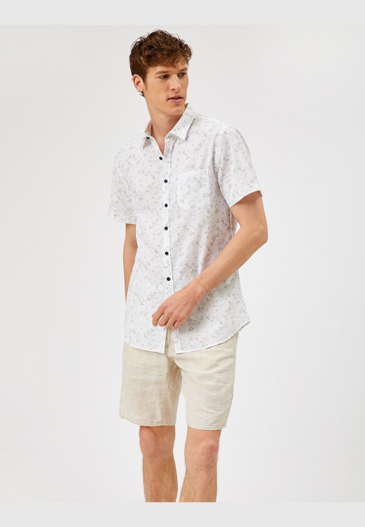 Patterned Shirt Slim Fit Short Sleeve Cotton