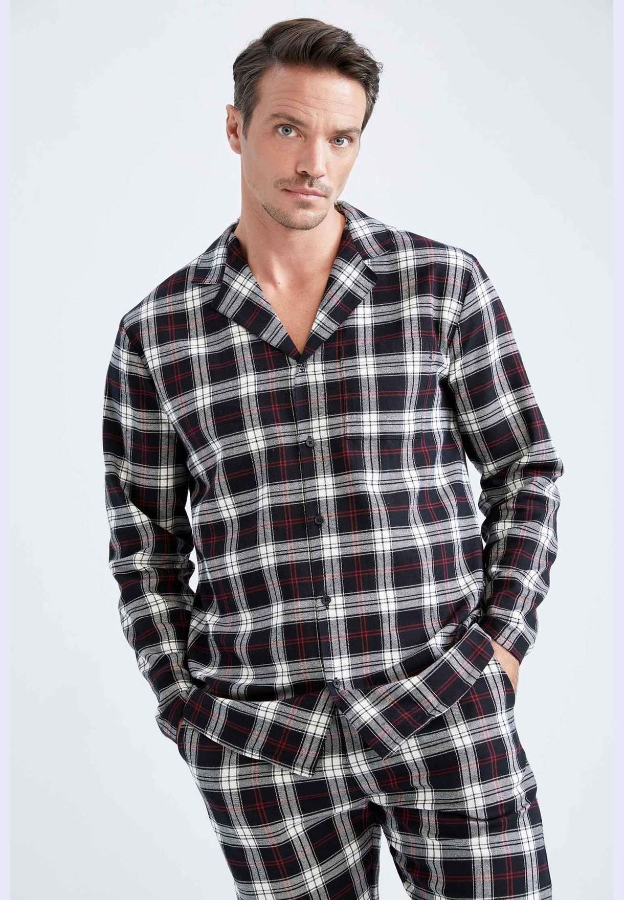 2 Pack Man Shirt Neck Long Sleeve Homewear Woven Sets
