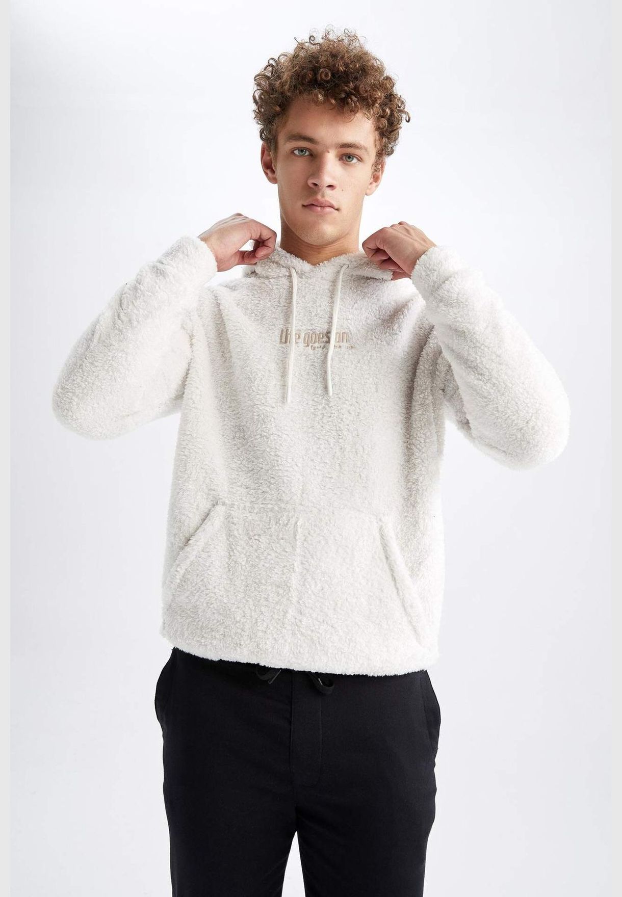 Man Regular Fit Hooded Long Sleeve Knitted Sweatshirt