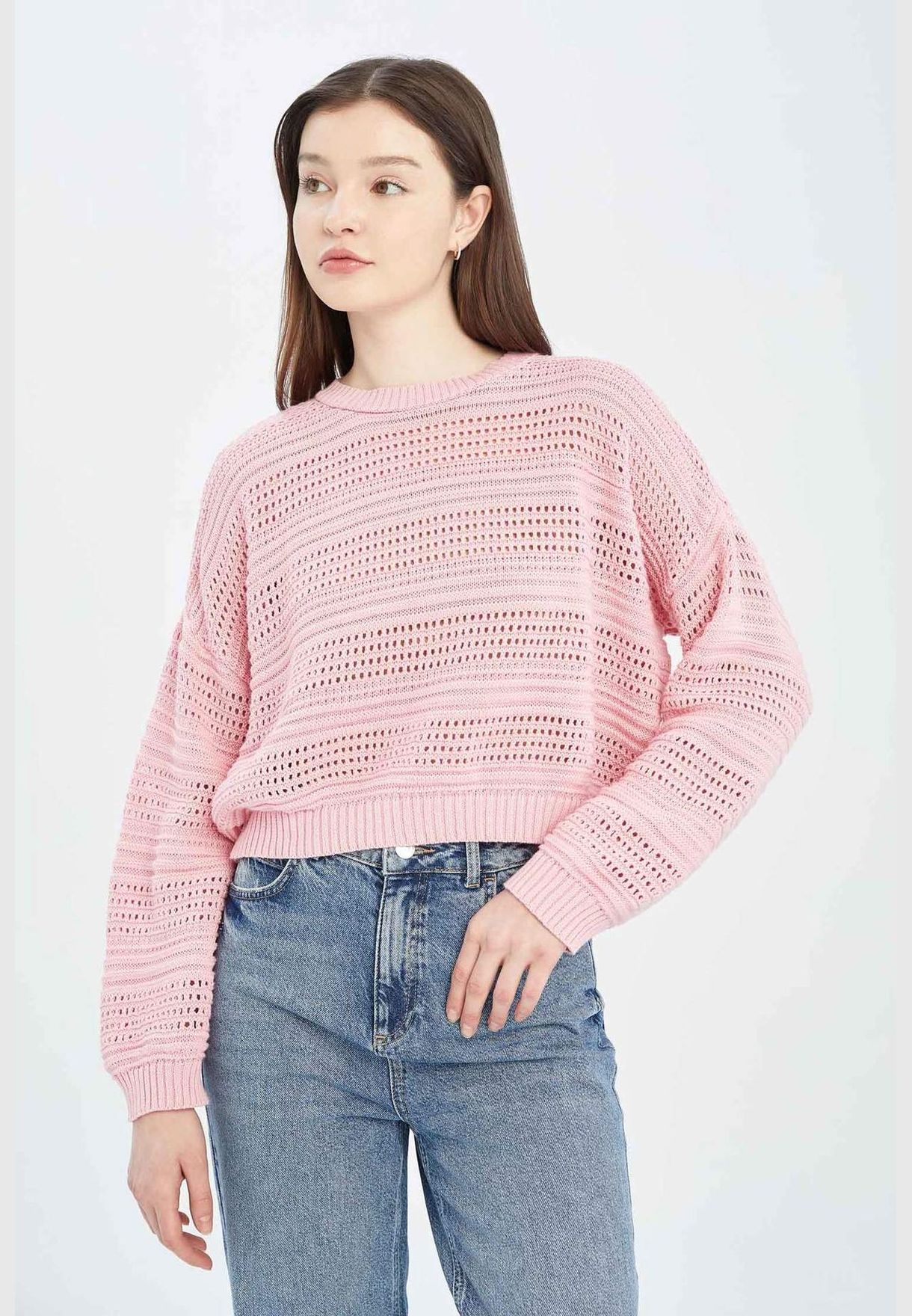 Woman Oversize Fit C Neck Long Sleeve Tricot Pullover