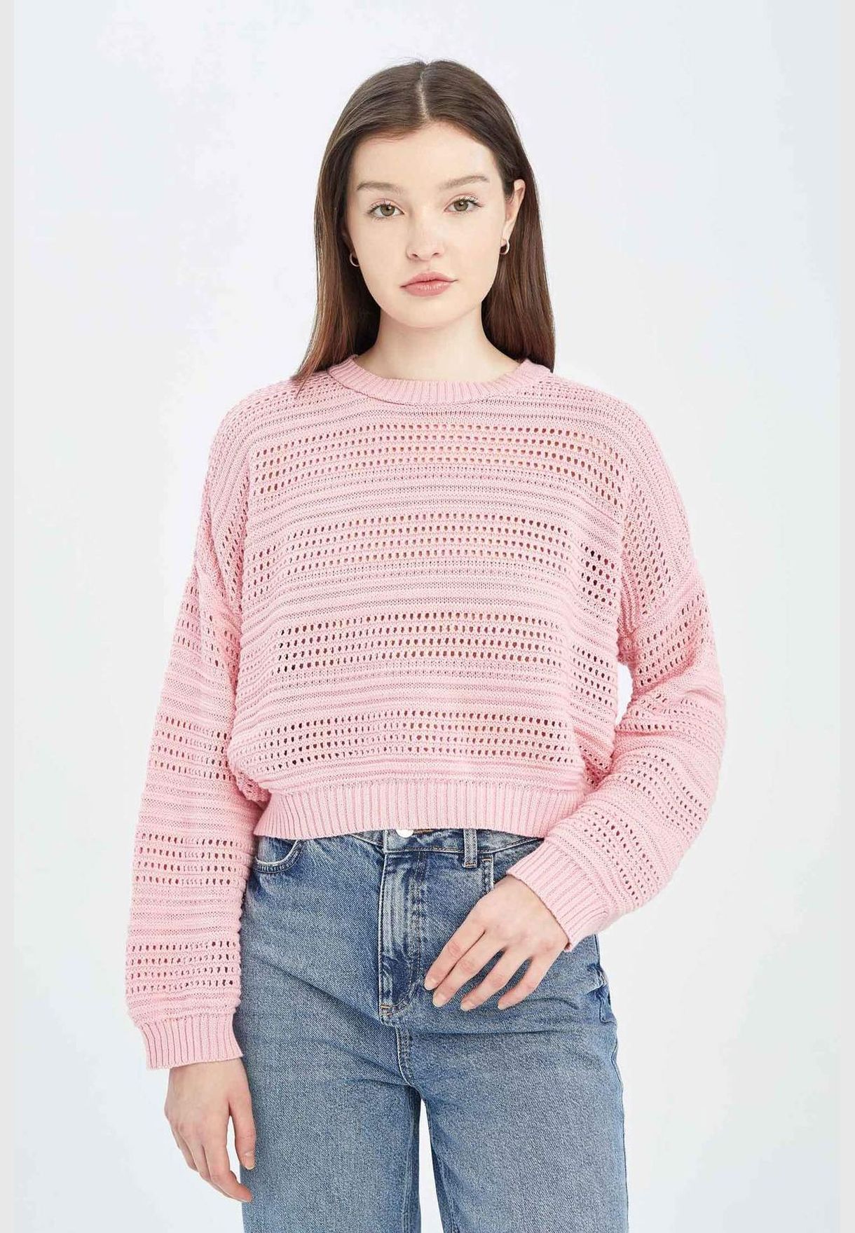 Woman Oversize Fit C Neck Long Sleeve Tricot Pullover