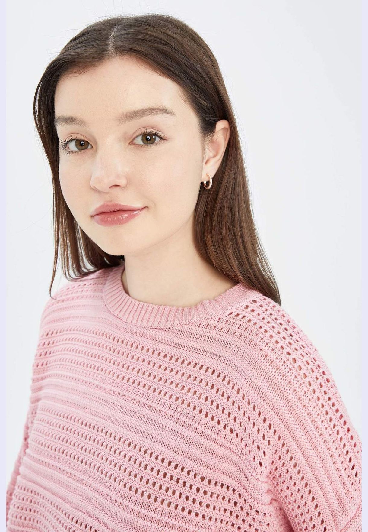 Woman Oversize Fit C Neck Long Sleeve Tricot Pullover