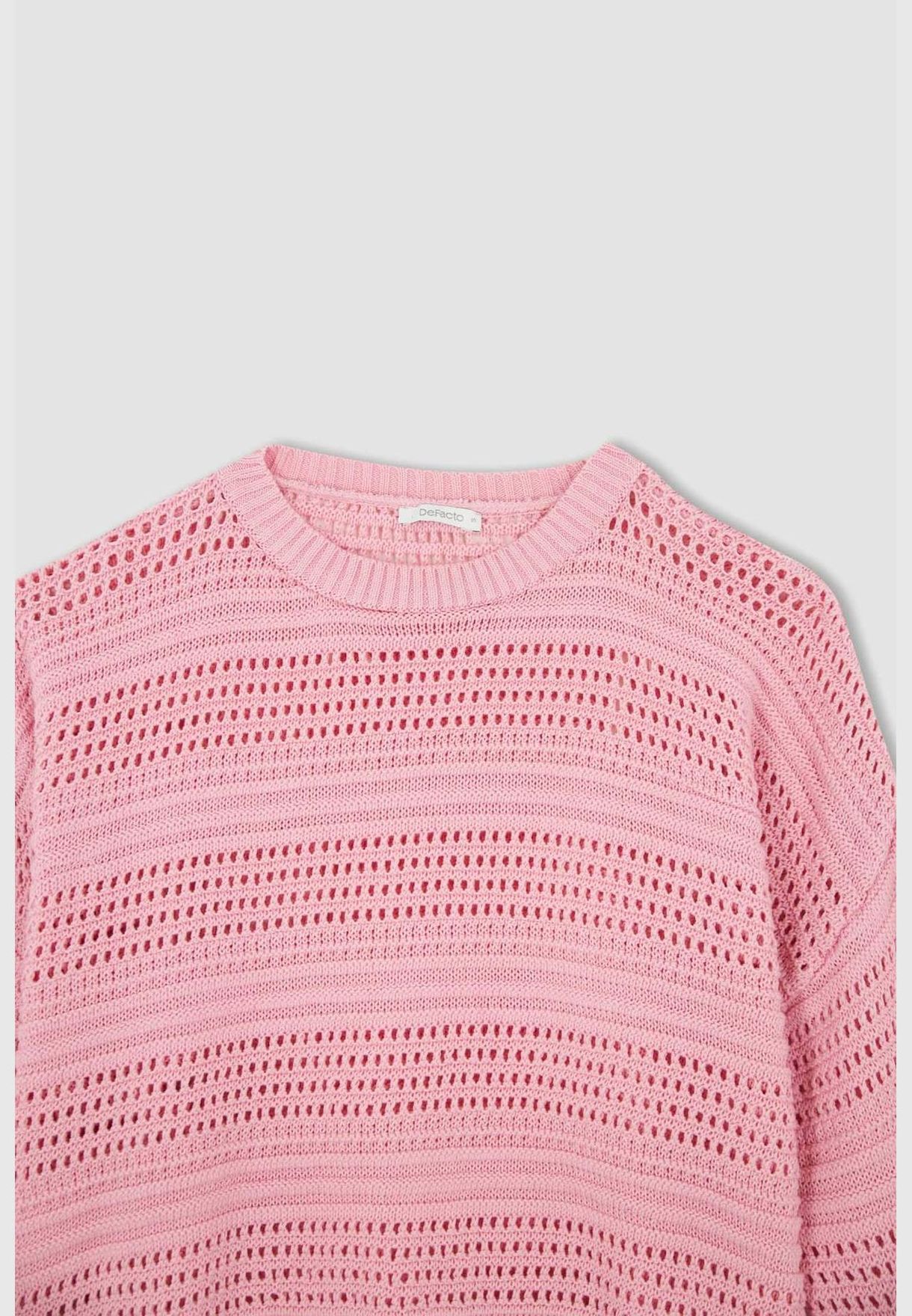 Woman Oversize Fit C Neck Long Sleeve Tricot Pullover
