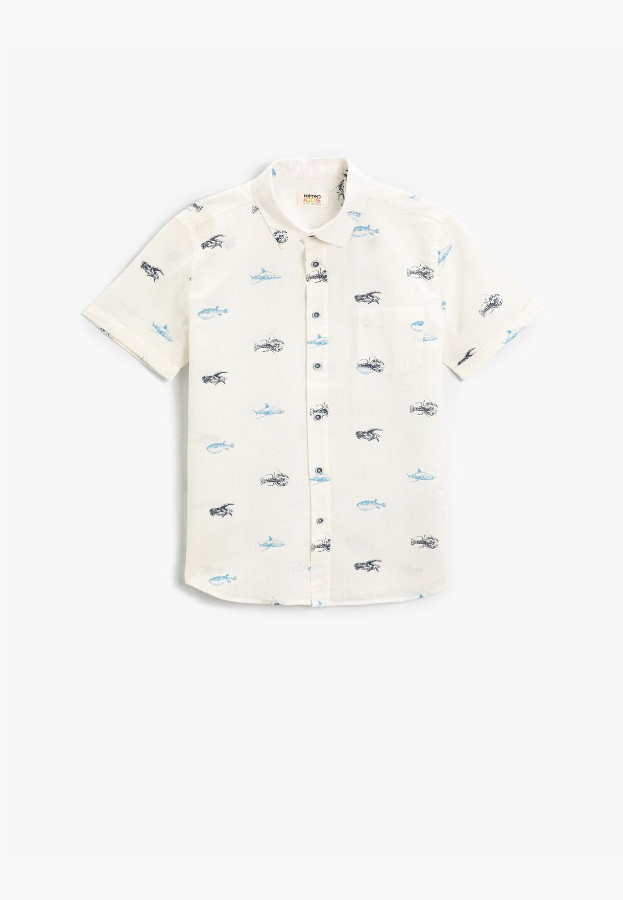 Crab and Fish Printed Short Sleeve Shirt Cotton