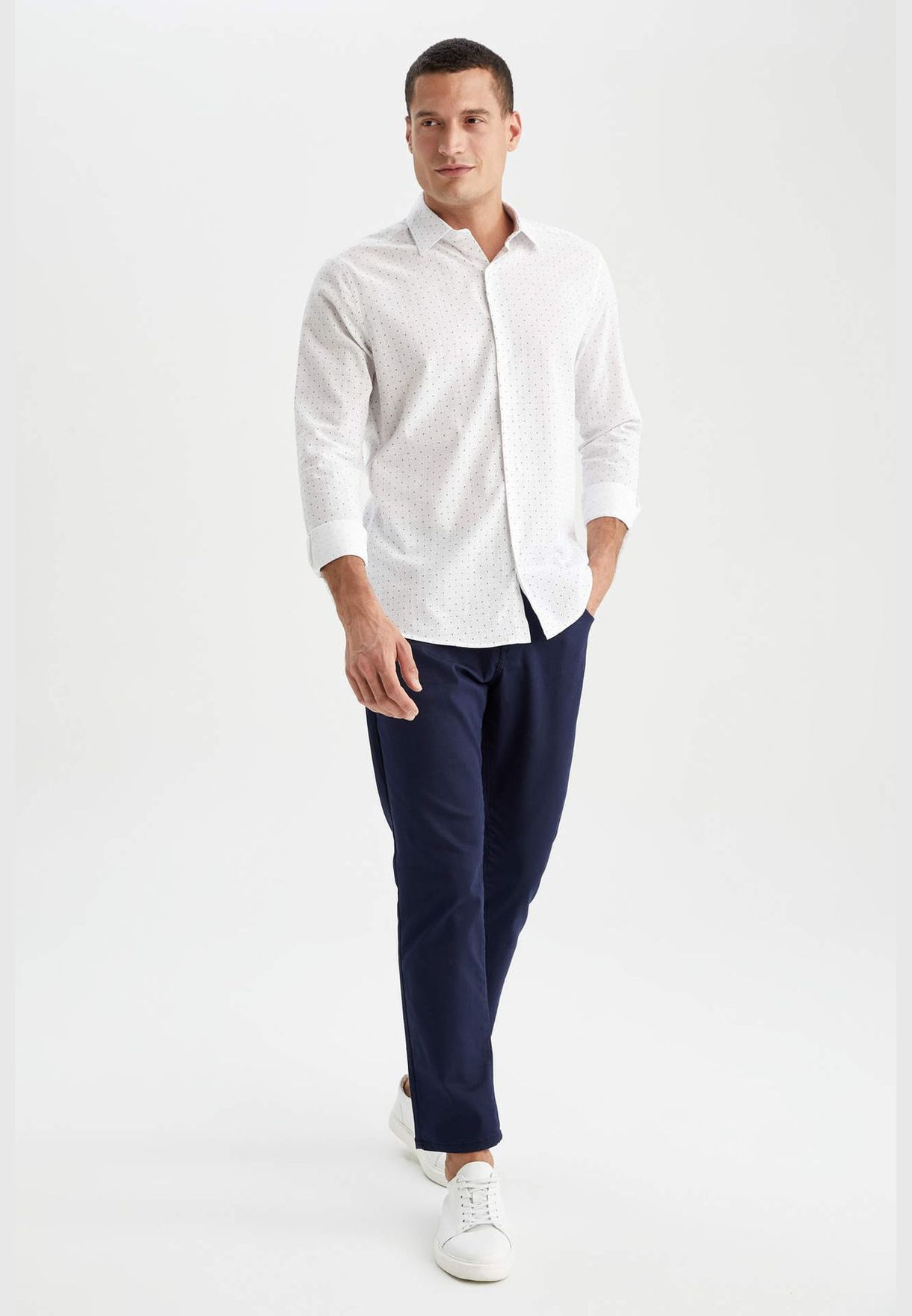 Man Modern Fit italian Neck Woven Top Long Sleeve Shirt