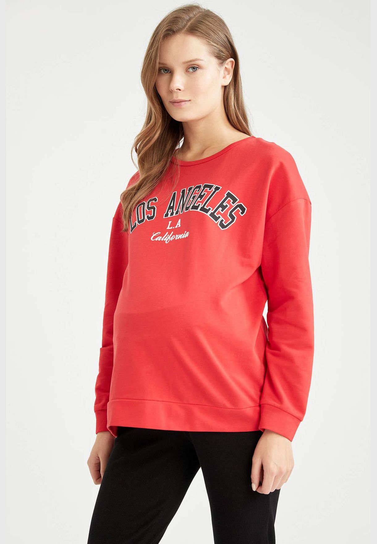 Regular Fit Long Sleeve Text Print Maternity Sweatshirt