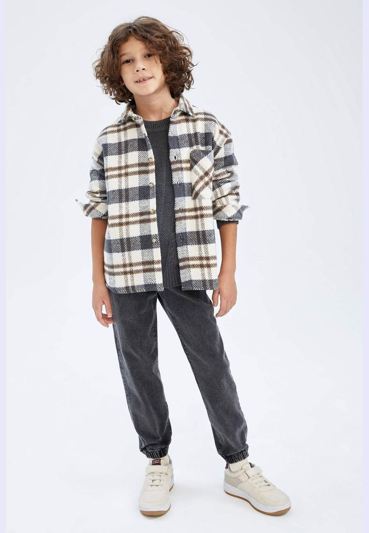 Boy Oversize Fit Polo Neck Woven Long Sleeve Shirt