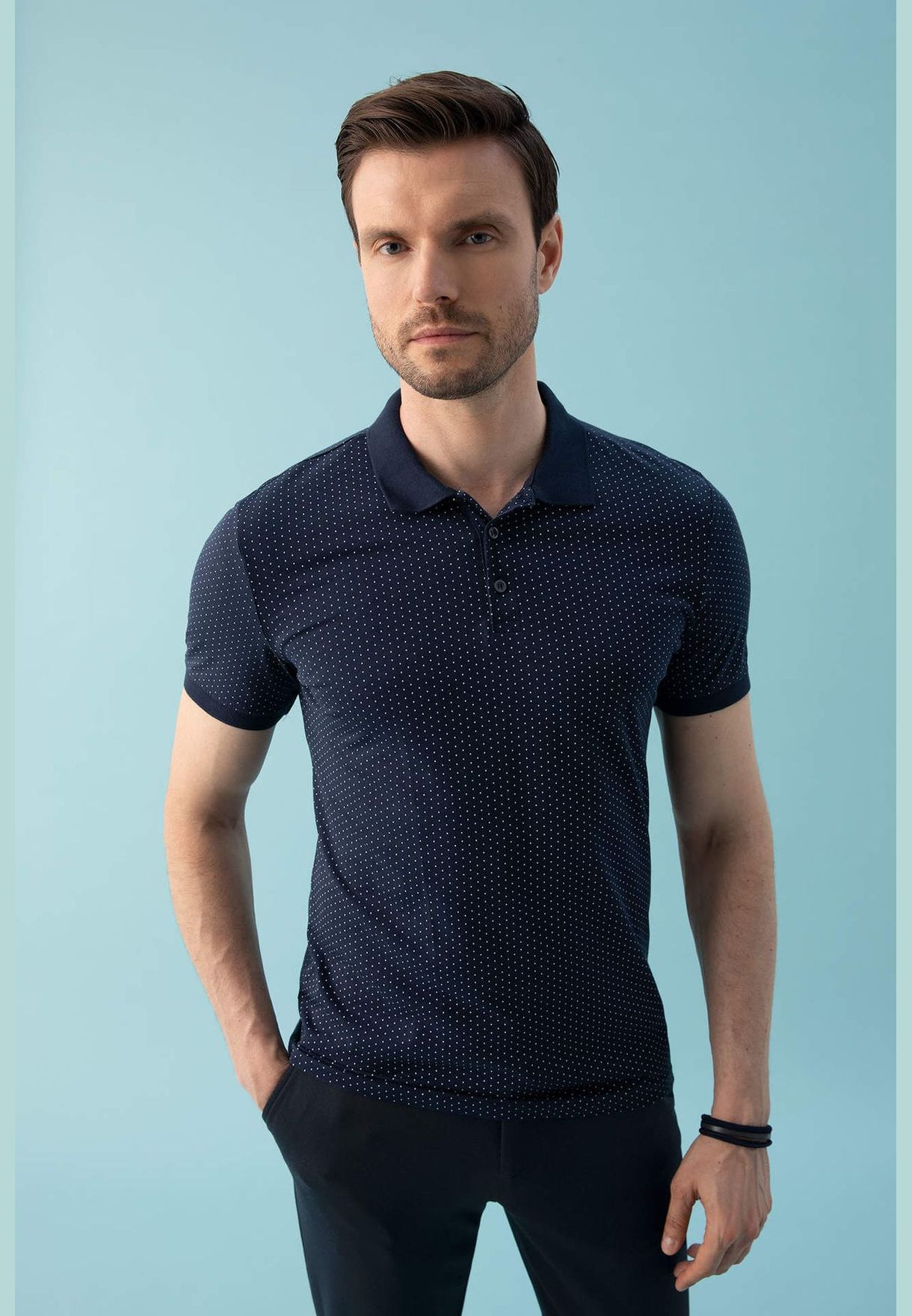 Slim Fit Patterned Short Sleeve Polo Shirt